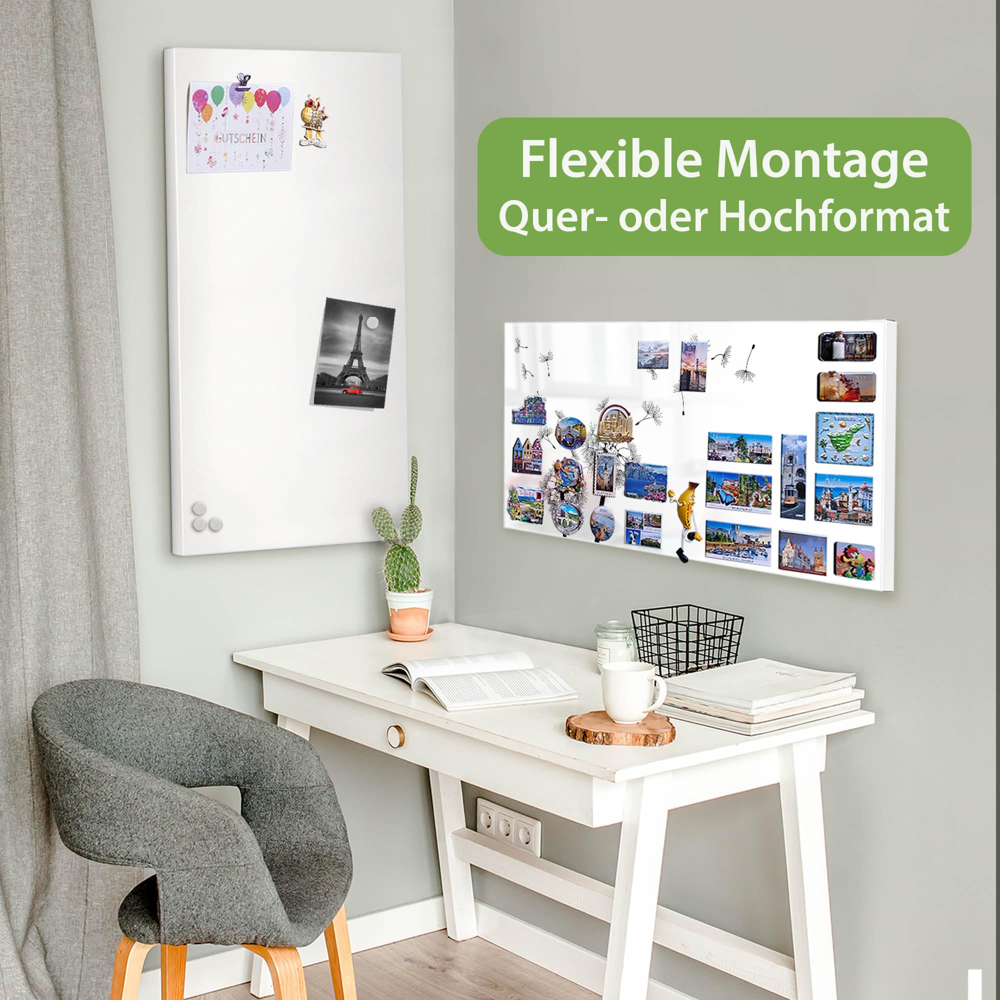 banjado Magnettafel Metall 78 x 37cm - beschreibbare Magnettafel - Metall Pinnwand als Memoboard - Magnetwand Küche, Büro, Kinderzimmer Weiß inkl. 4 Magnete & Montageset - Motiv Pusteblume 2