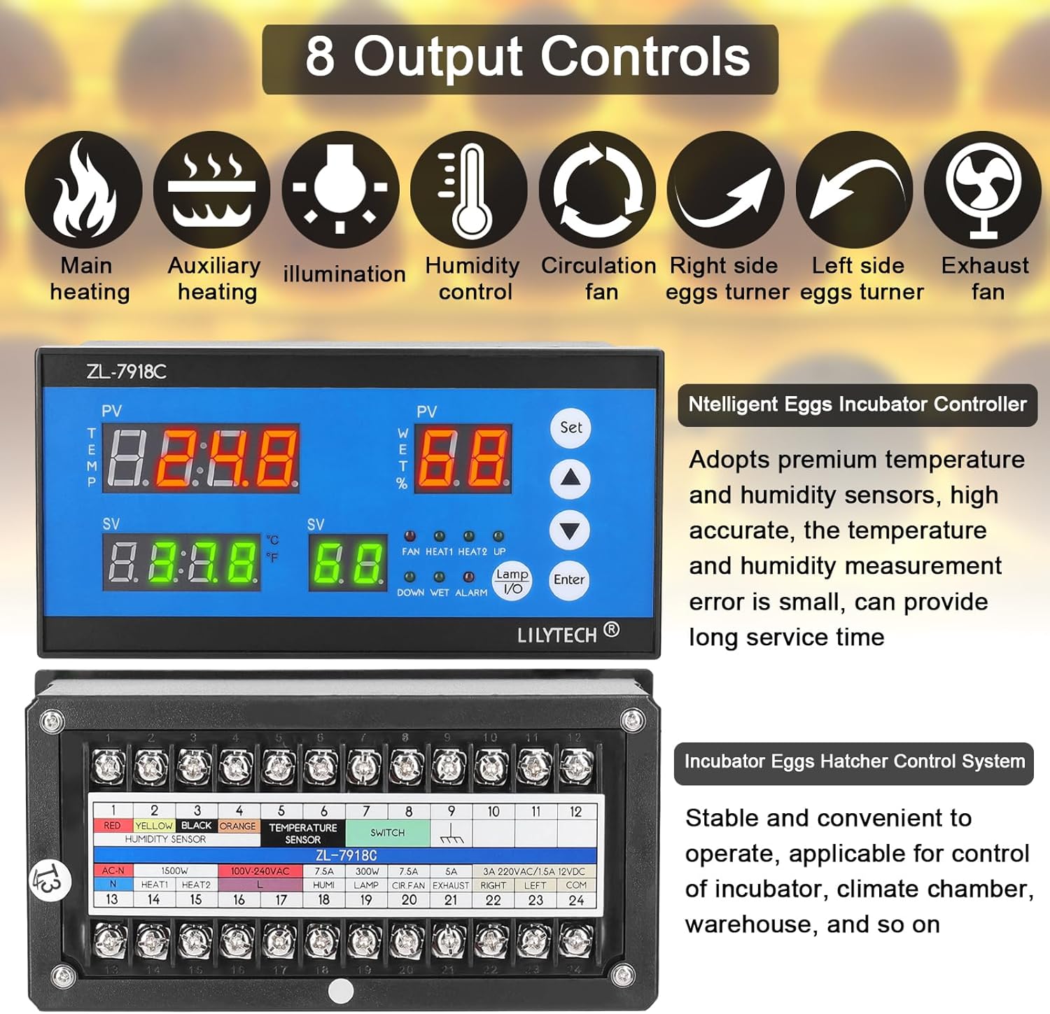Egg Incubator, Intelligent Eggs Incubator Controller Multifunctional Automatic Incubator Eggs Hatcher Control System Incubation Temperature and Humidity Controlling Device