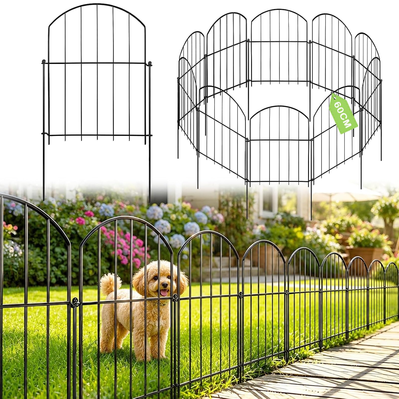 Hundezaun,20 Paneles Steckzaun Metall (60cm H X 33cm W,Gesamtlänge 6,6M) Dekorative Gartenzaun,Keine Graben Tier Barriere Fechten, Rostfrei Metalldraht Panel Grenze,Gartenzaun Metall Für Kaninchen