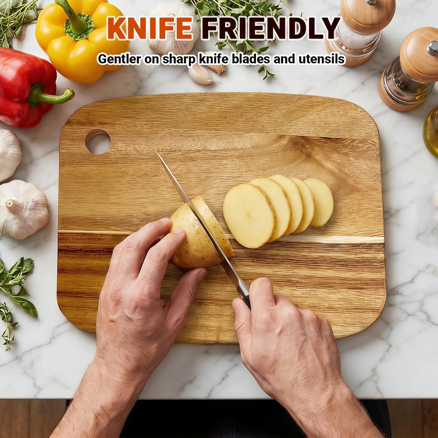 2 Pack Acacia Wood Small Cutting Board for Kitchen, Wooden Chopping Board Serving Boards with Hang Hole for Meat, Cheese, Vegetables, Bread