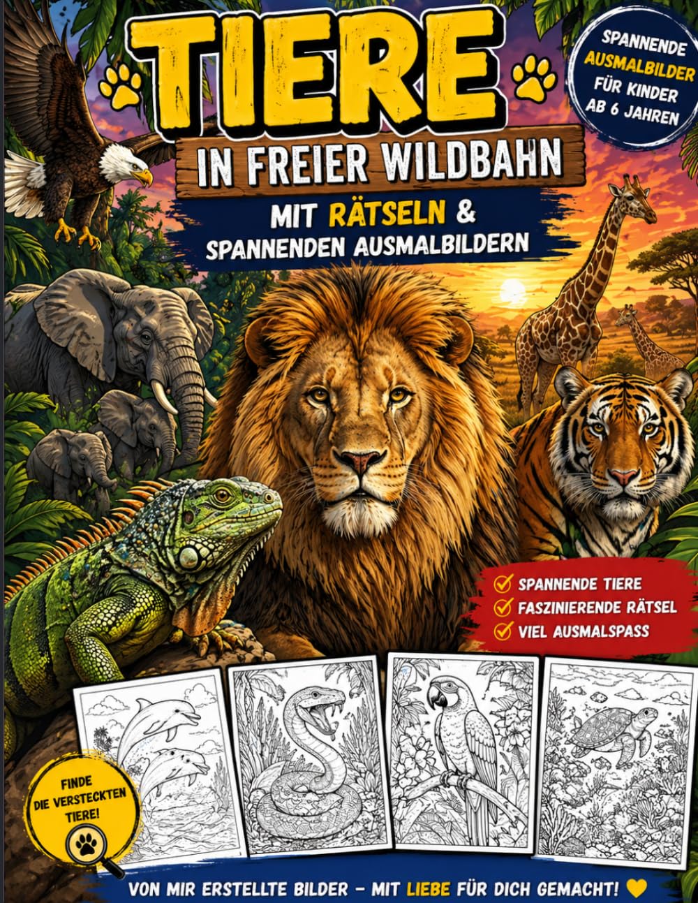 Wilde Tiere – Mein großes Abenteuer Ausmalbuch: Dschungel & Savanne – Das große Tier-Ausmalbuch