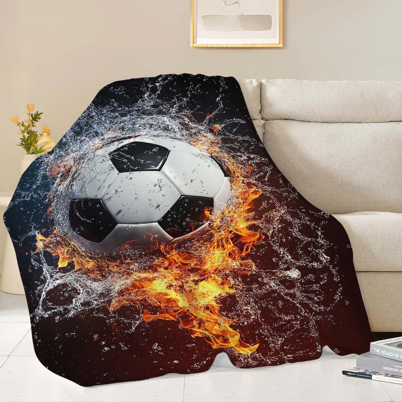 Soccer Throw Blanket Sports Soccer Stuff Gifts for Kids Girls Boys Adults Women Man Soft Cozy Warm Plush Fluffy Fuzzy Fleece Blanket Decor 40''X50''