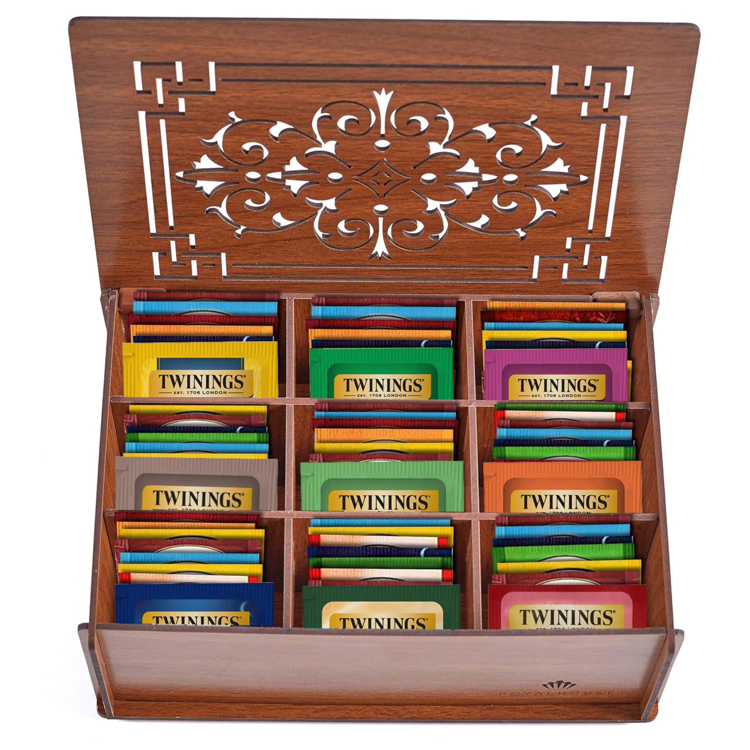 Twinings Tea Sampler Collection – 80 Tea Bags, 22 Flavors/Assorted Tea, Gift Set in Decorative MDF Box – Wooden Organizer Tea Chest Included – Ideal