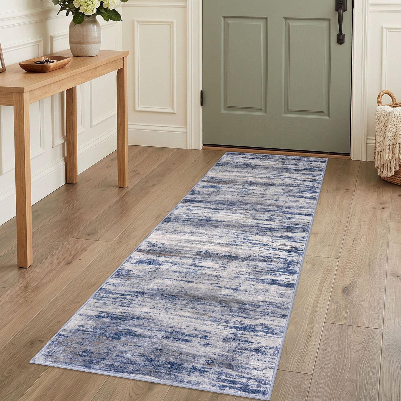 KOZYFLY Modern Washable Rug Runner 2x5 Hallway Rug Runner Grey-Blue — image 1