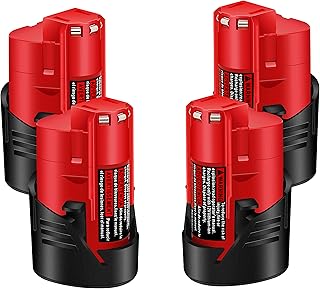 Cell9102 4 Pack 3.0Ah Replacement 12V Battery Compatible with Milwaukee M12 Battery 48-11-2411 48-11-2420 48-11-2401 48-11-2402 48-11-2401, for Milwaukee 12V M12 Red Lithium Cordless Tools