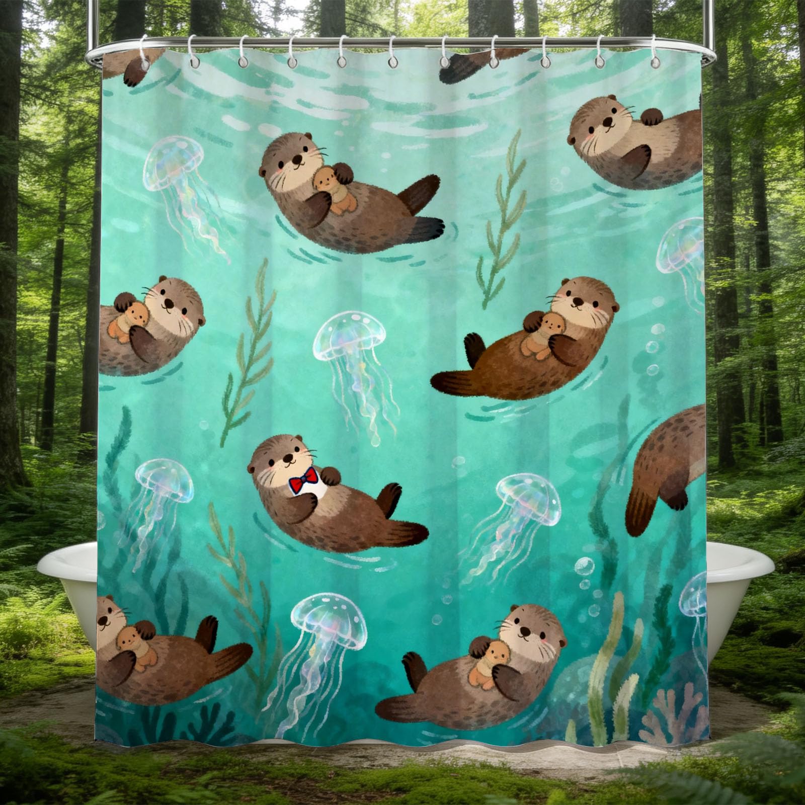 Hongduo 3D Cartoon Otter Shower Curtain for Stalls Bathtubs Lovely Bathroom Decor Shower Curtain Set Polyester Fabric Waterproof 180x200cm/71X79 Inch with Hooks