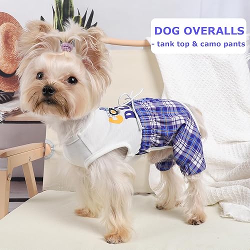 Miniatura 2 de Pijama para perro  Camisa superior para perro y pantalones florales, suave y elástico de 4 patas, ropa para perros pequeños y niñas (azul, XS)