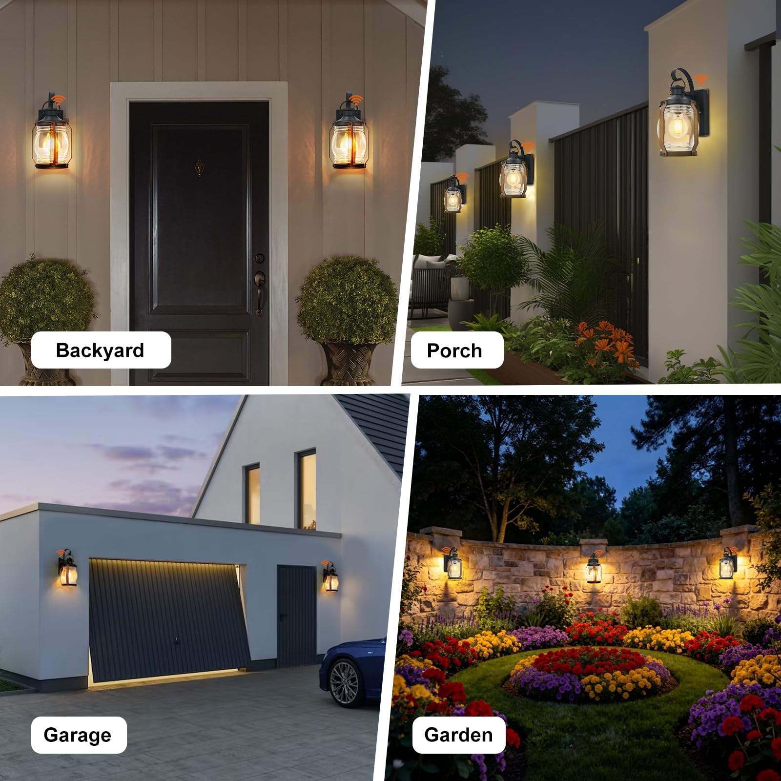 b&k Jasmine Dusk to Dawn Außenwandleuchter für den Außenbereich, Veranda-Lichter, Wandhalterung, 2 Stück, schwarz, moderne Bauernhaus-Außenwandlaterne, wasserdichte Außenleuchten für Haus, E26