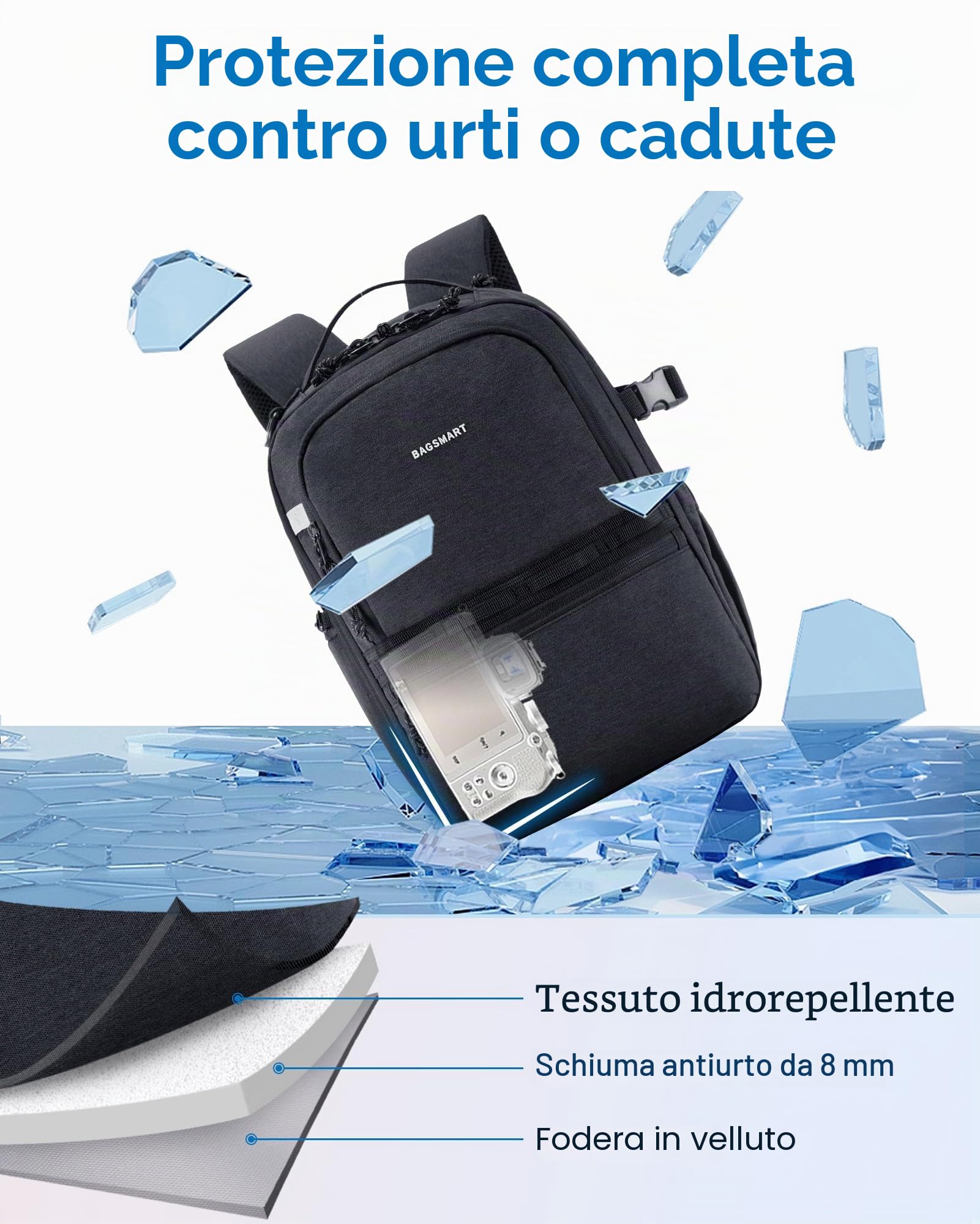 bagsmart Zaino per fotocamera, DSLR SLR piccola, compatibile con fotografi, tracolla 2 in 1, adatto per iPad da 12,9", per Sony, Canon, Nikon