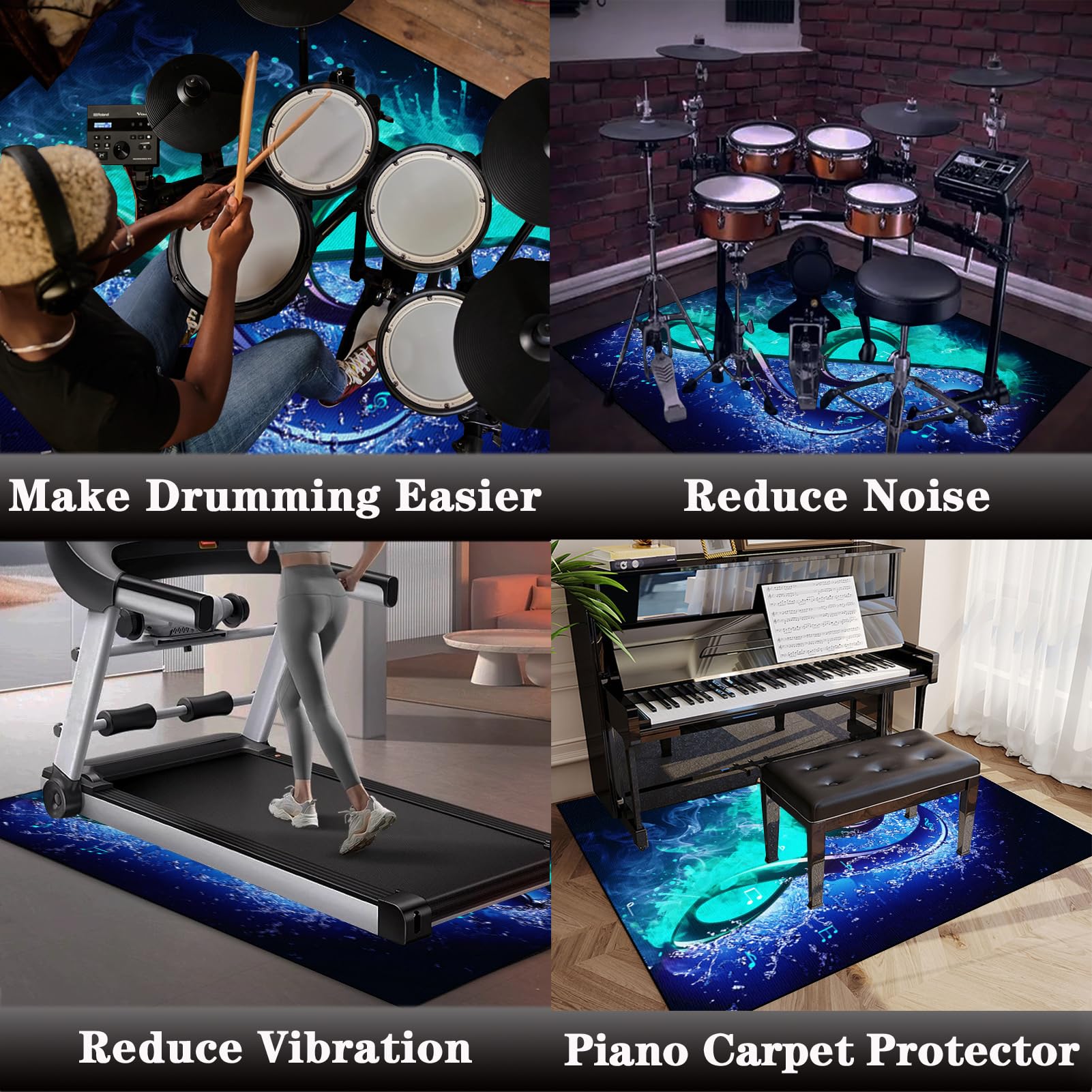 Tappetino per Batteria e Percussioni - Tappeto a Tamburo Insonorizzato - Tappeto per Batteria - Tappeti Rettangolari Antiscivolo per Batteria Elettroniche Rullante Acustica Grancassa 120 x 80 cm