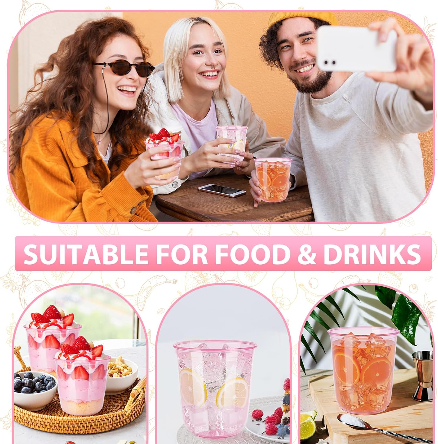 60 Pcs Disposable Stemless Clear Glasses 12 oz NATURAL Arc Crystal Plastic wine glasses Clear Classic Pet Cup for Meeting Weddings Birthdays Cocktail Christmas Party Supplies(Pink) - Image 7