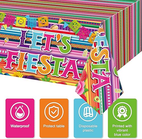 Miniatura 3 de Mantel de fiesta temática mexicana, 3 piezas, manteles mexicanos para fiesta de Cinco de Mayo, manteles de fiesta de taco, suministros de fiesta