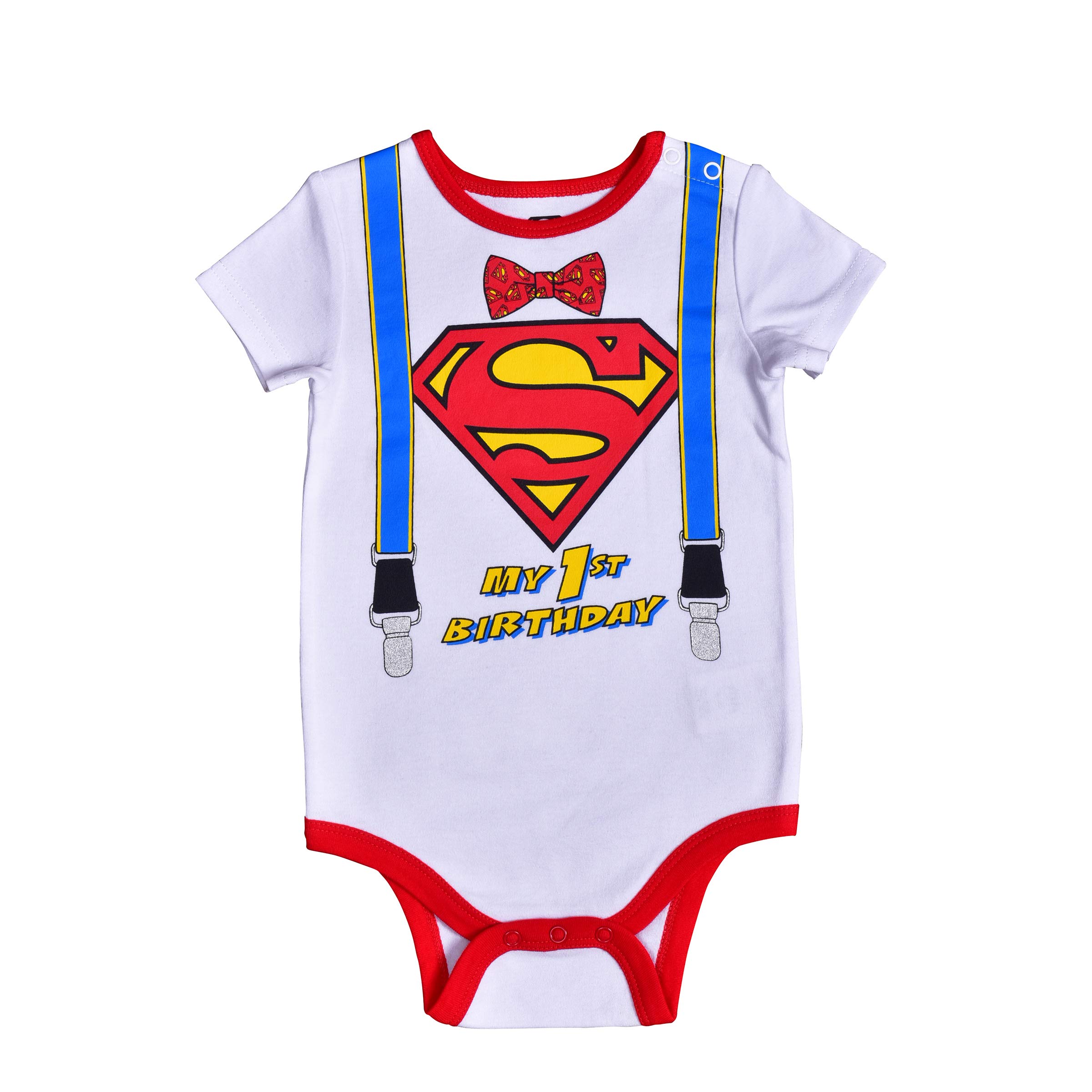 Warner Bros. DC Comics Superman Boys Short Sleeve Bodysuit Creeper for Infant – White