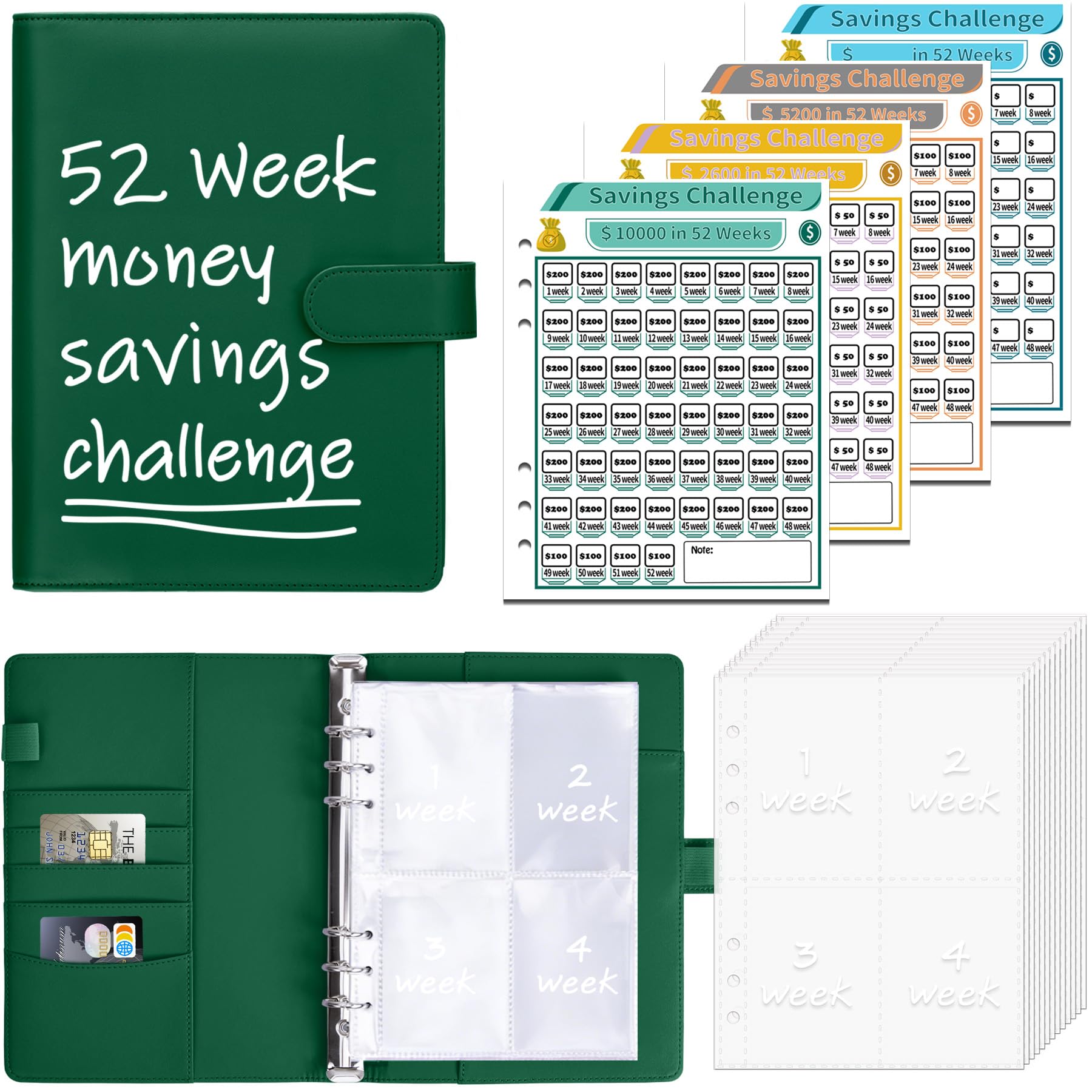 Antner 52 Week Money Saving Challenge Binder with 1-52 Week Cash Envelopes, A5 Budget Binder Savings Challenges Book with 4 Challenge Tracker to Save