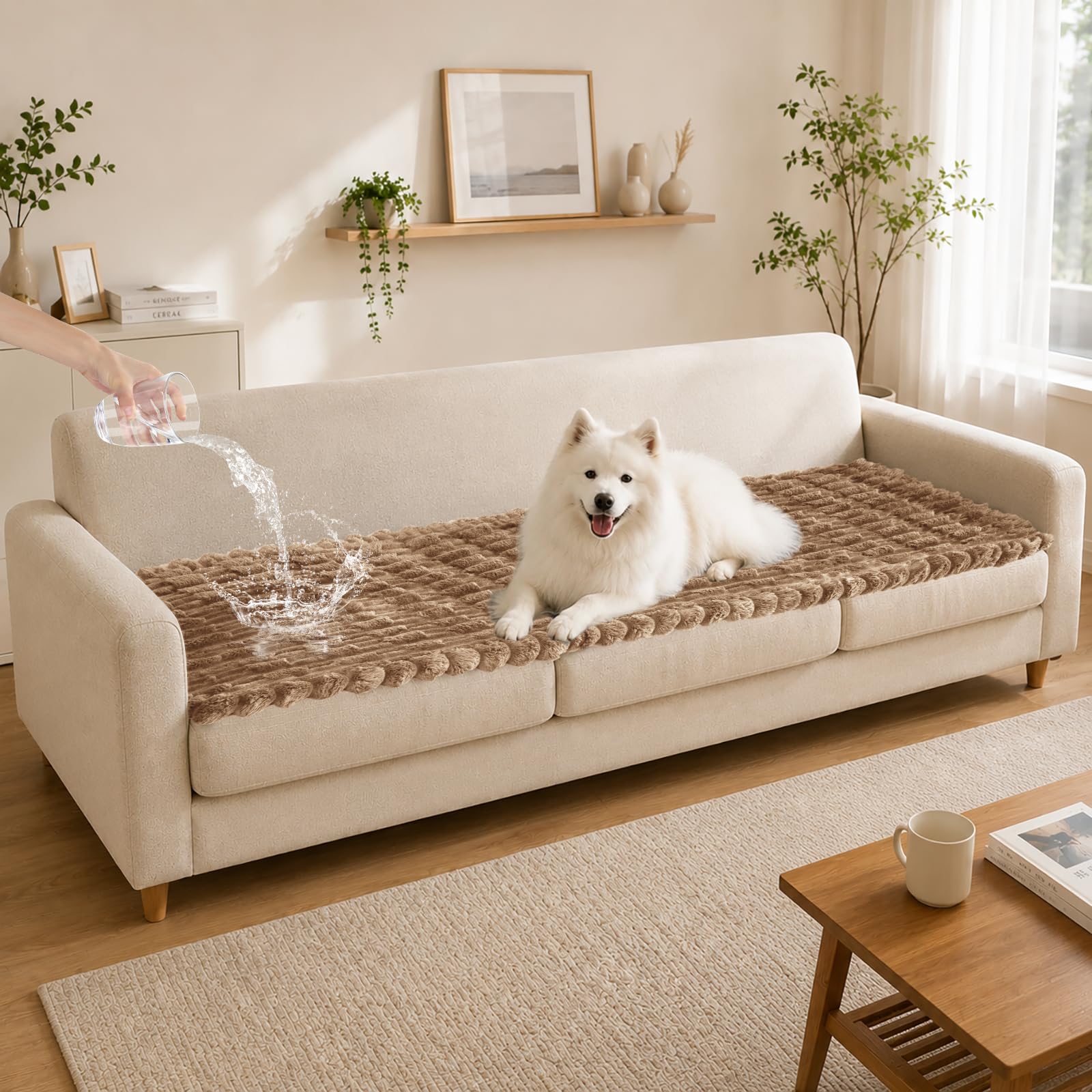 Zlune Waterproof Machine Washable Sofa Cover, Genuine leather color, 1 Pack