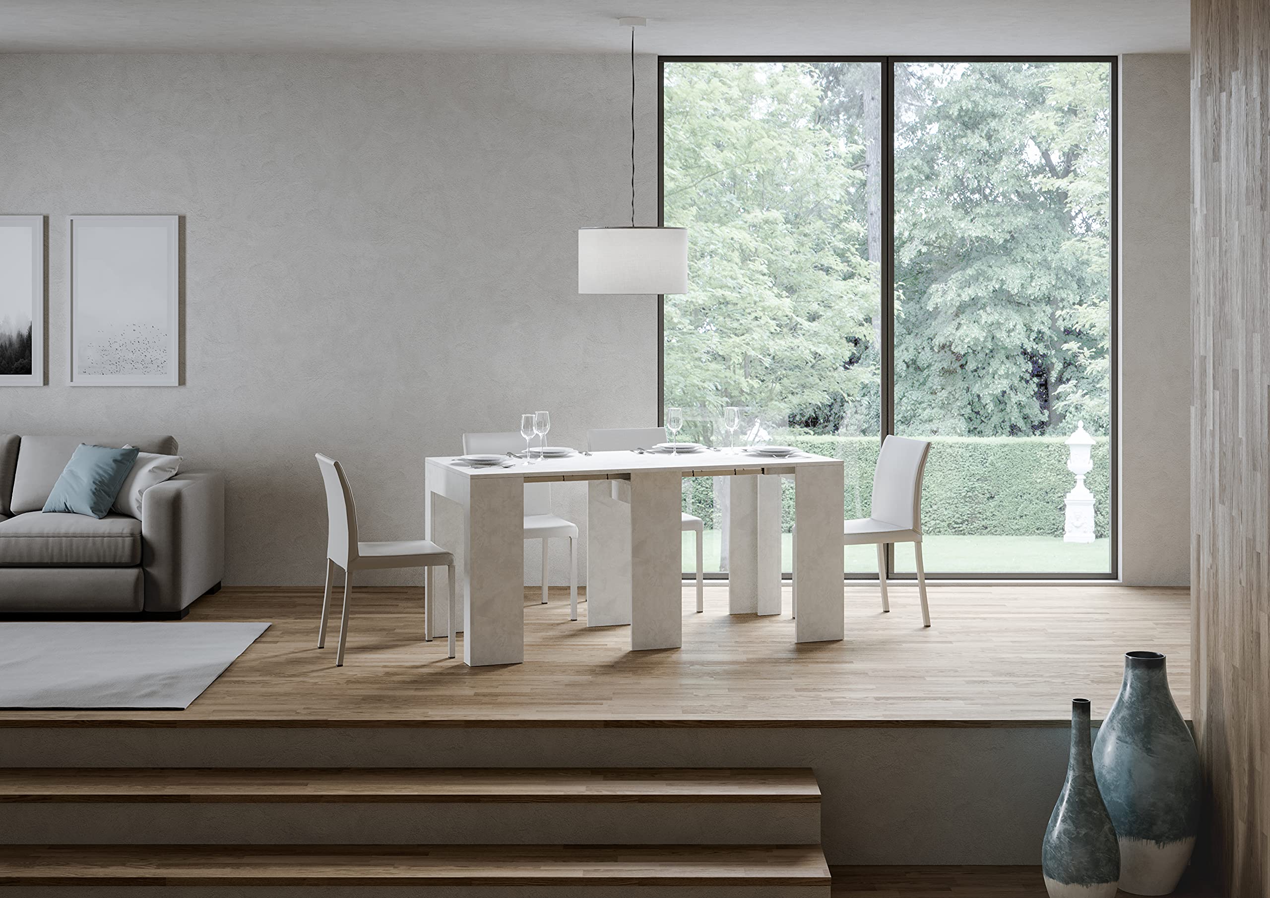 itamoby Consolle Allungabile Allin Bianco Spatolato L.78 x H.80 x P.47 (allungabile Fino a 299 cm) con allunghe Interne