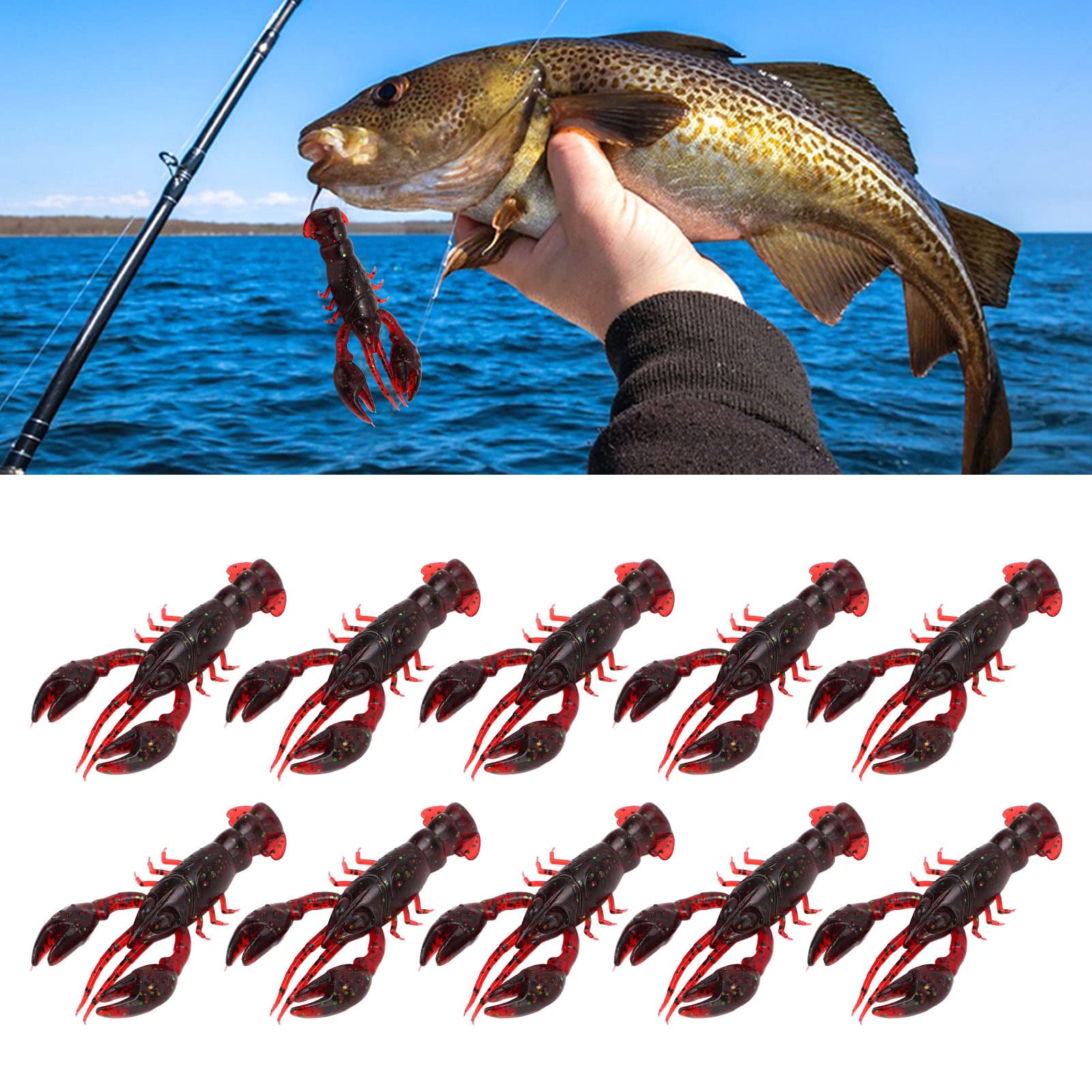 Señuelos de Pesca, 10 Piezas de Señuelo de Pesca Blando, Cebo Blando de Cangrejo, 10 Piezas de Señuelo de Pesca Blando, Cebo de Cangrejo, Cebos de Señuelo Blandos Artificiales de