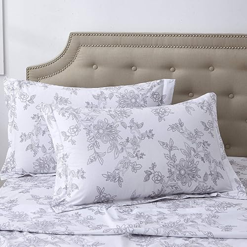 Miniatura 3 de FADFAY Juego de sábanas King Farmhouse Bedding Shabby Floral Vintage Gray Ropa de cama 100% algodón súper suave, hipoalergénica, gris y blanco,
