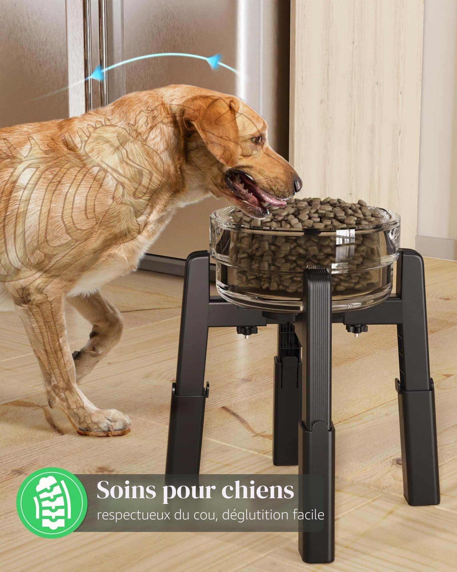 JUNSPOW Support de gamelle pour Chien avec 4 hauteurs Ajustables, gamelle surélevée pour Grands Chiens, Station d'alimentation Stable et antidérapante [Support Uniquement].