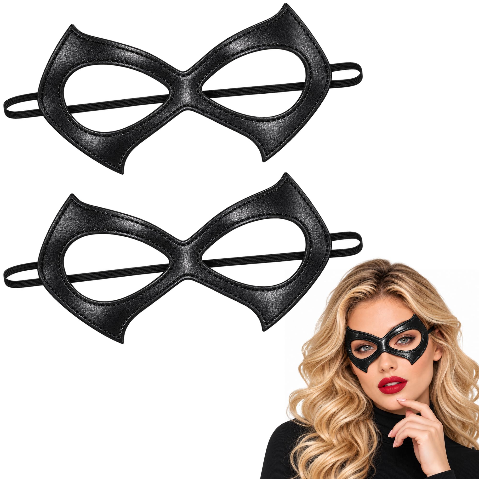 Orgoue Black Cat Women Mask, Superhero Eye Mask Leather Cat Batgirl Costume Mask for Adults for Halloween Cosplay Dress Up (2 Pack) — image 1