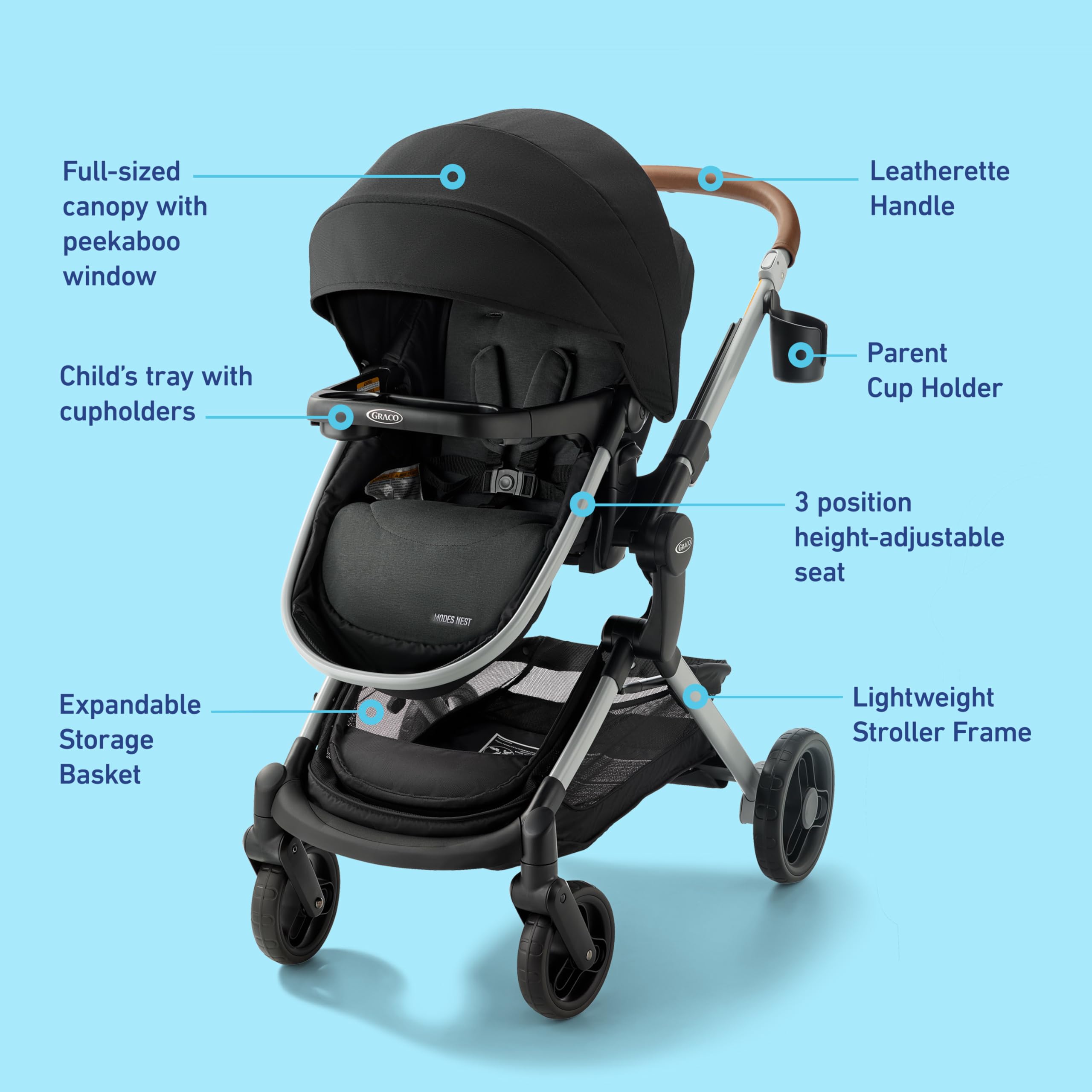 Graco Modes Nest 3-in-1 Travel System with SnugRide Turn & Slide - Carseat Stroller Combo with Rotating Rear-Facing Baby Car Seat, Adjustable Slide2Me Infant Car Seat to Toddler Stroller — view 7