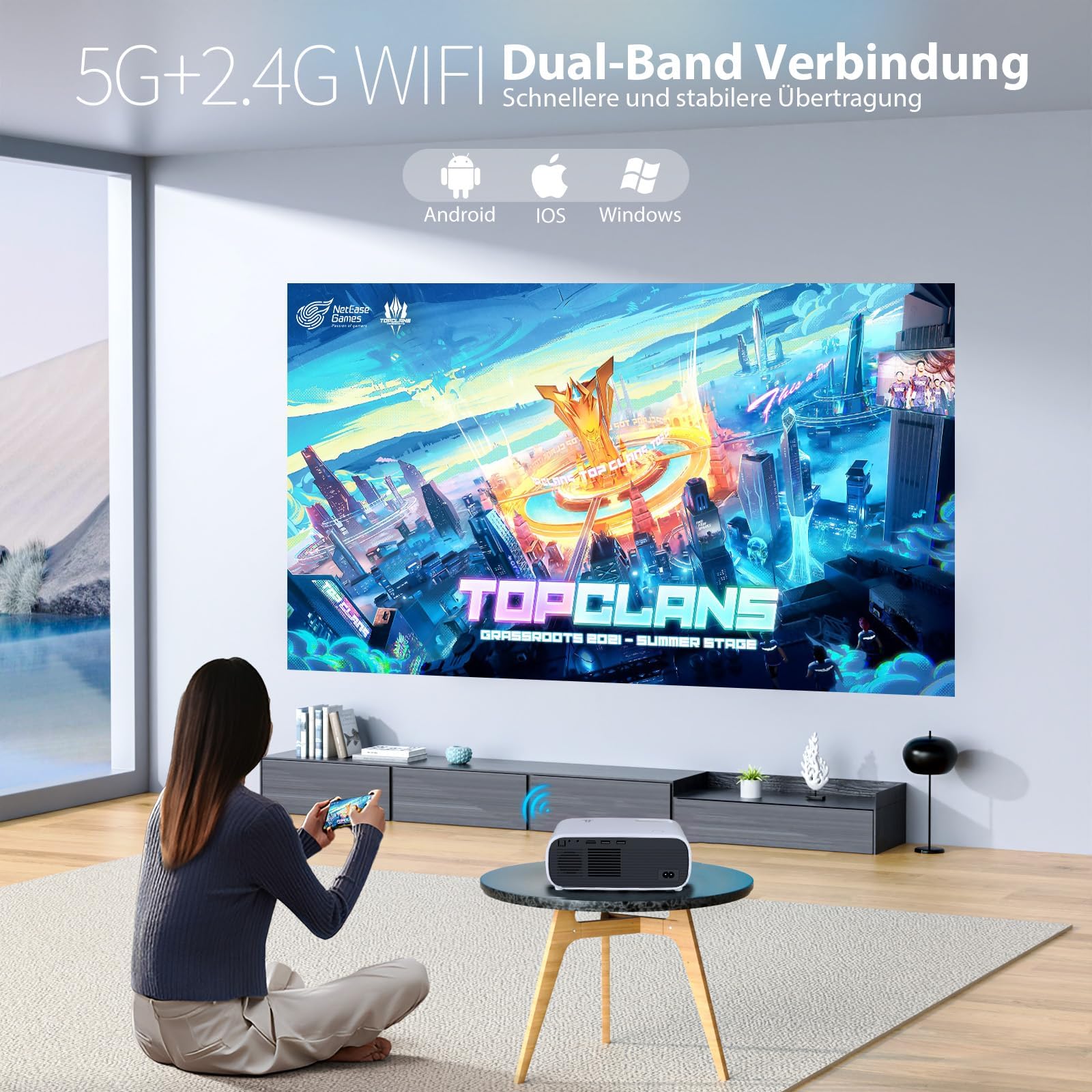 Proiettore 4K Aggiornato: Compatibile Con Wi-Fi E Bluetooth Cinema All Aperto E Home Cinema 1080p Nativo Connettivita Hdmi Usb Ios Android Windows 98289691