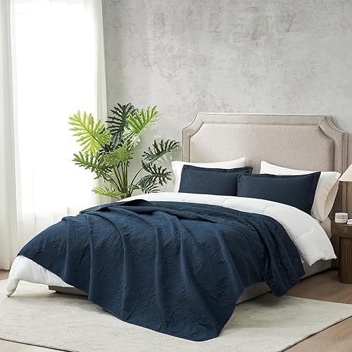 Vista 122 de Hansleep - Edredón blanco tamaño Queen – Colcha barroca ultrasónica para todas las estaciones, juego de ropa de cama suave y ligero, 3 piezas