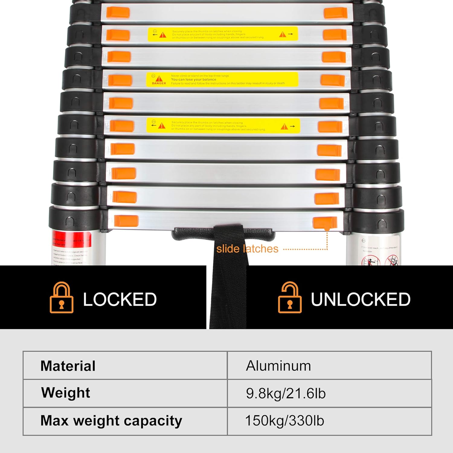 BEETRO 12.5ft Aluminum Telescoping Ladder, Extension Folding Ladder, Multipurpose Ladder for Roofing Business, Outdoor Working, Household Use and More, 330 LB Capacity - - 