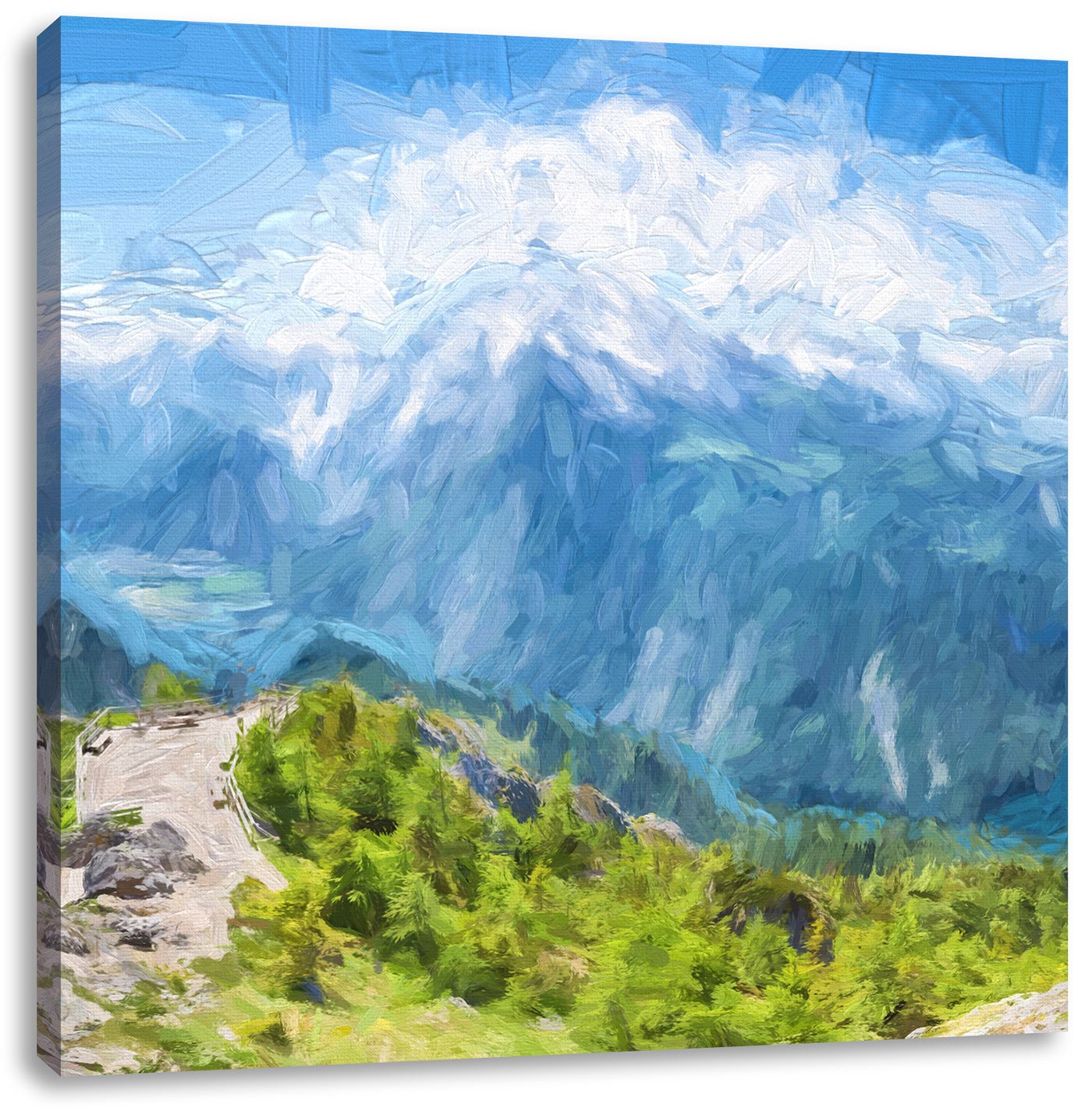 Pixxprint Lago con i Pescatori Stampa su Tela 80x60 cm