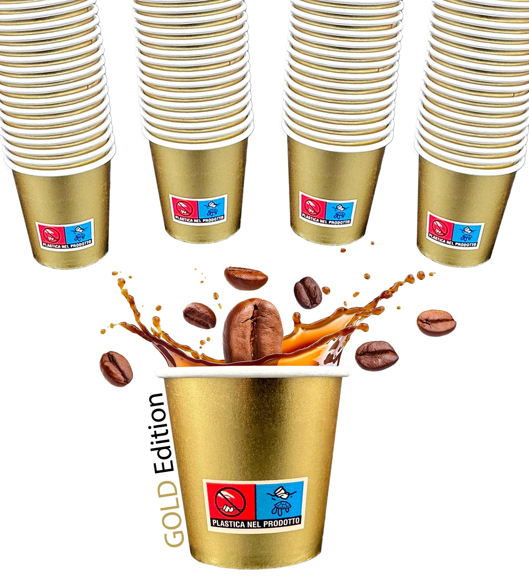 SWEEPING,1000 Bicchierini Caffè monouso,tazzine caffe in carta da 75ml - GOLD EDITION - Bicchieri caffe monouso per un esperienza elegante