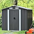 4ever2buy,8x4 FT Outdoor Storage Shed,Metal Sheds & Outdoor Storage with Sliding Doors,Steel Garden Shed Outdoor Utility Tool Shed with Pent Roof for Backyard Patio Lawn,Gray,8x4 shed