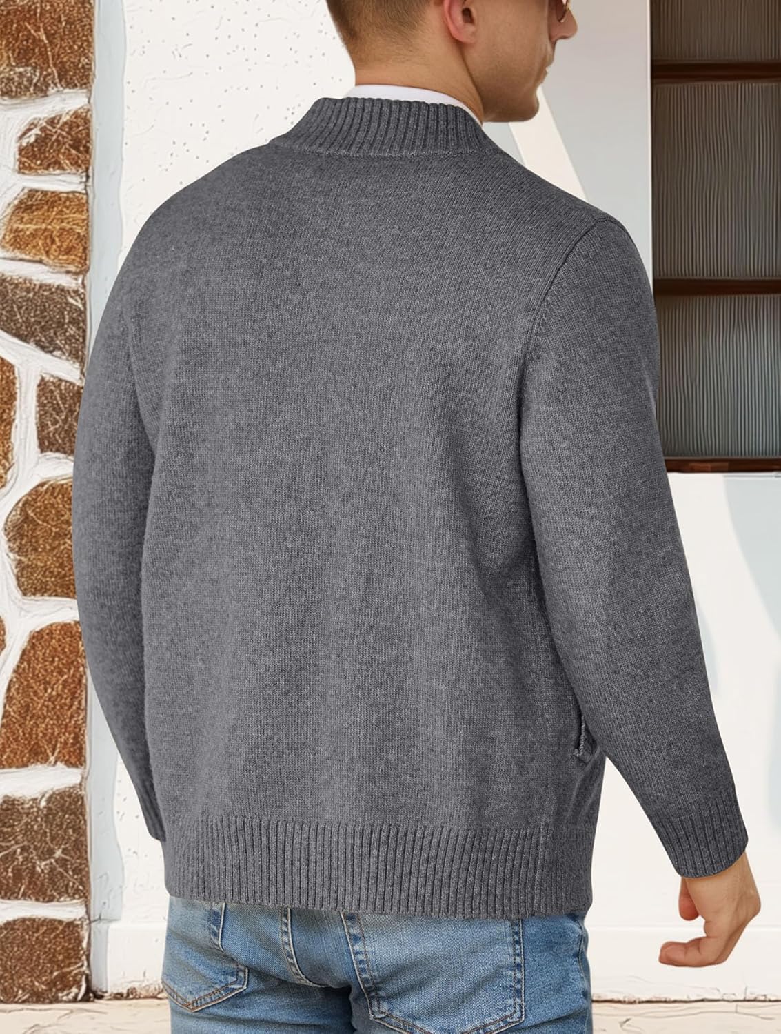 NITAGUT Men's Cardigan Sweater with Pockets Full Zip Up Stand Collar Cardigan Long Sleeve Knitted Sweaters - Image 4