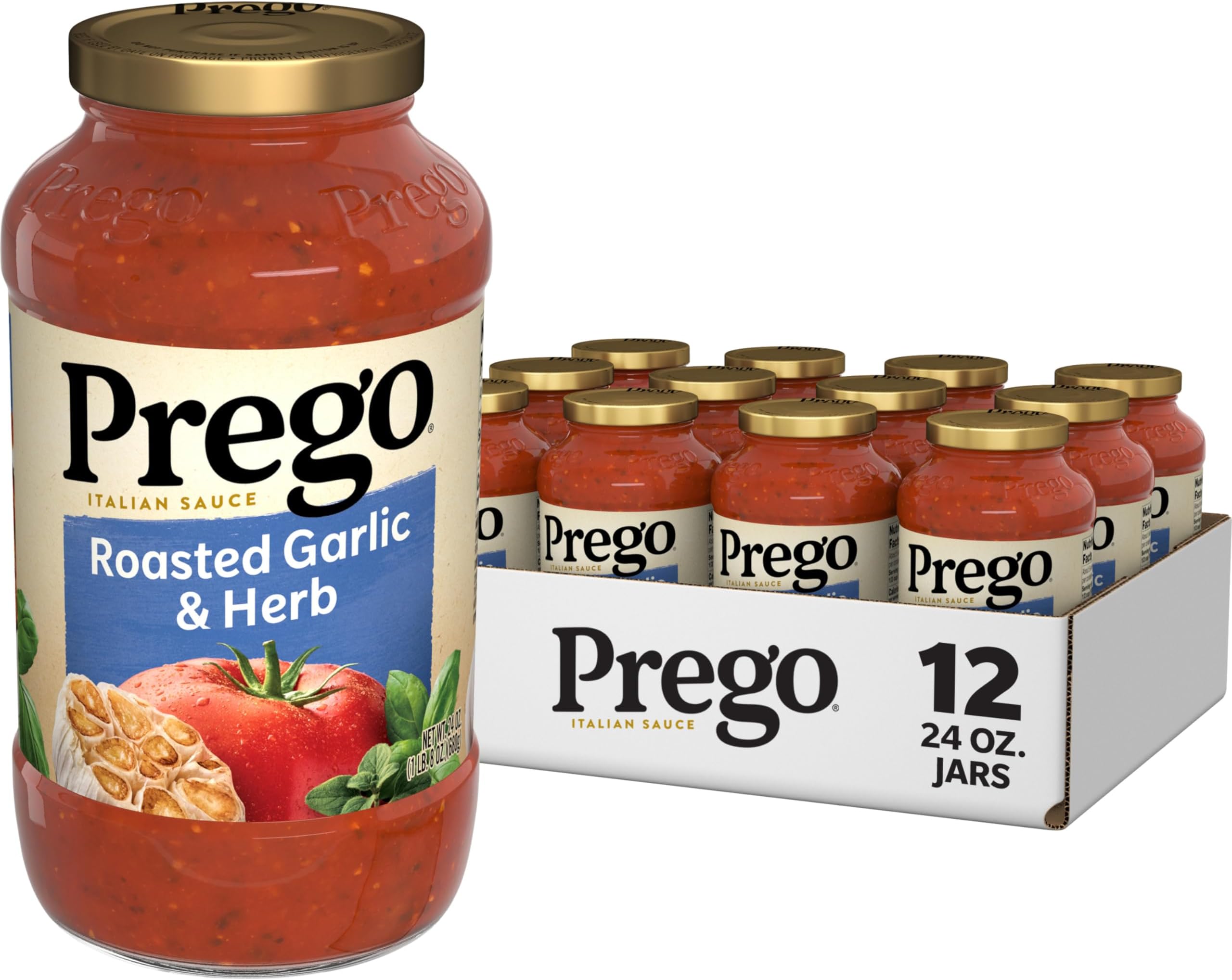 Pasta Sauce, Italian Tomato Sauce with Roasted Garlic & Herbs, 24 oz Jar (Case of 12)