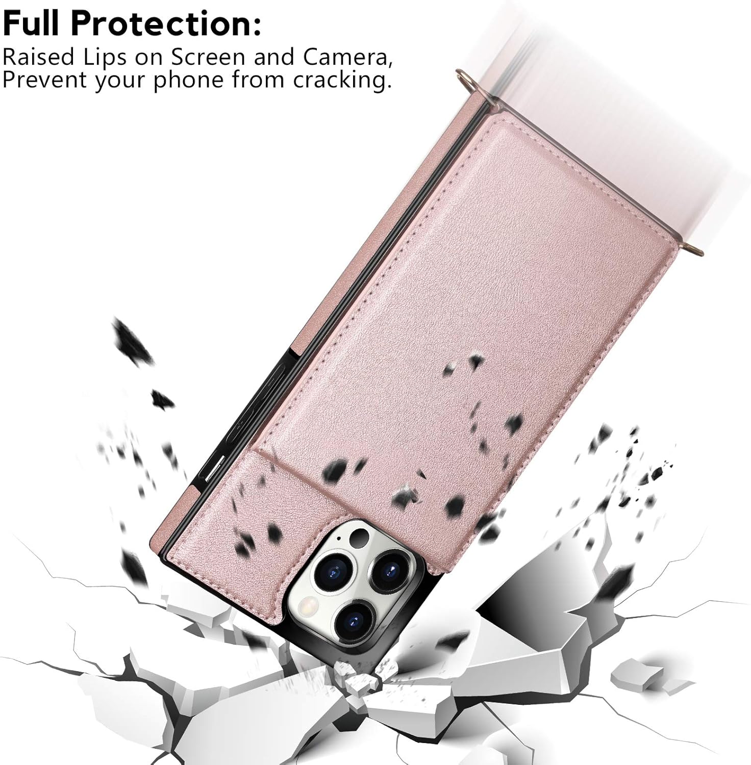 Vofolen for iPhone 12 Pro Max Case Wallet with Card Holder Crossbody Lanyard Strap Magnetic Clasp Heavy Duty Protective Leather Flip Folio Wallet Case for iPhone 12 Pro Max for Women Rose Gold - Image 6