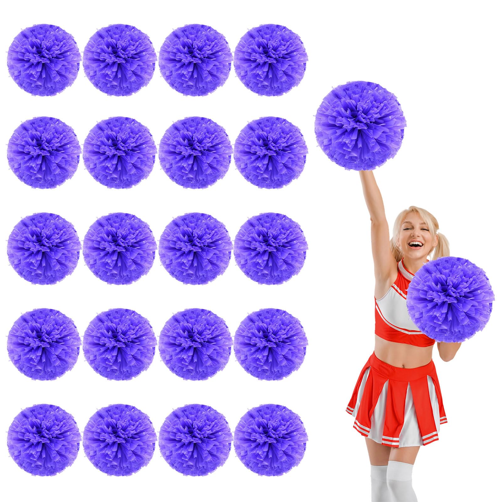 Pompony cheerleaderek, 34,7 cm, ręczne pompony drużyny cheerleaderek, do drużyny sportowej, gry ducha, na imprezę taneczną, dla dorosłych, fioletowe, 20 szt