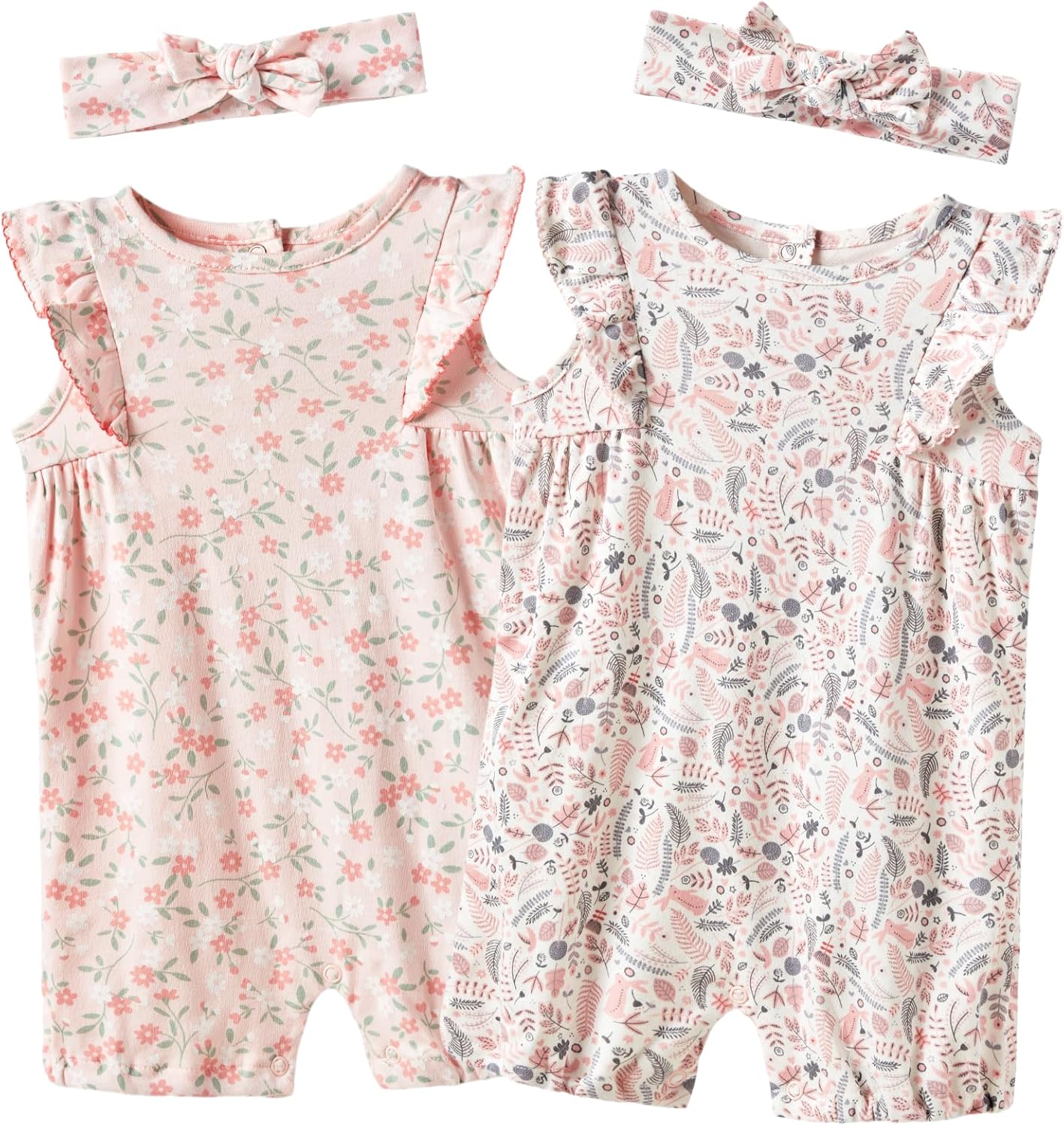 Baby Girls Ruffled Sleeve Rompers Toddler Girls Jumpsuits One-Piece Cotton Outfits