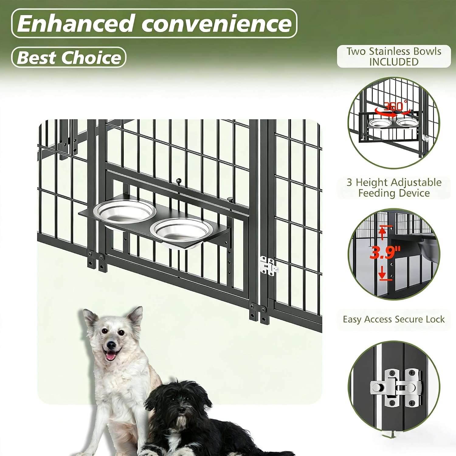 19 x 10 FT Outdoor Dog Kennel, Heavy Duty Metal Dog Run with Roof Cover, Lockable Gate & Feeding Bowls, Large Outside Dog Enclosure for Small to Medium Dogs, Easy to Assemble (18.9'L x 9.61'W)