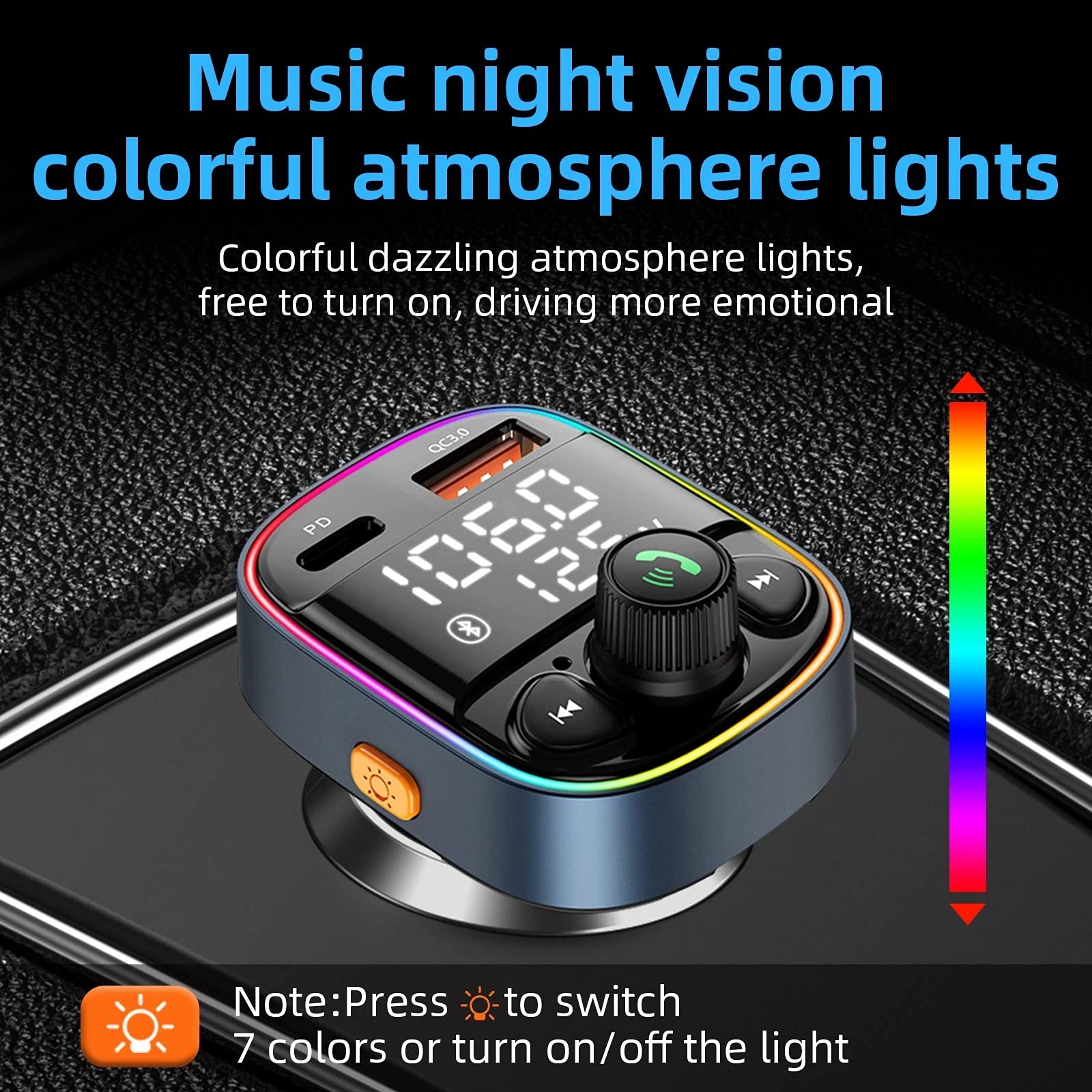 Bluetooth FM Transmitter for Car, V5.0 Bluetooth Car Adapter with QC 3.0 + PD 3.0 Fast Charger with LED Backlit, Hands-Free Calling Support U Disk/TF Card