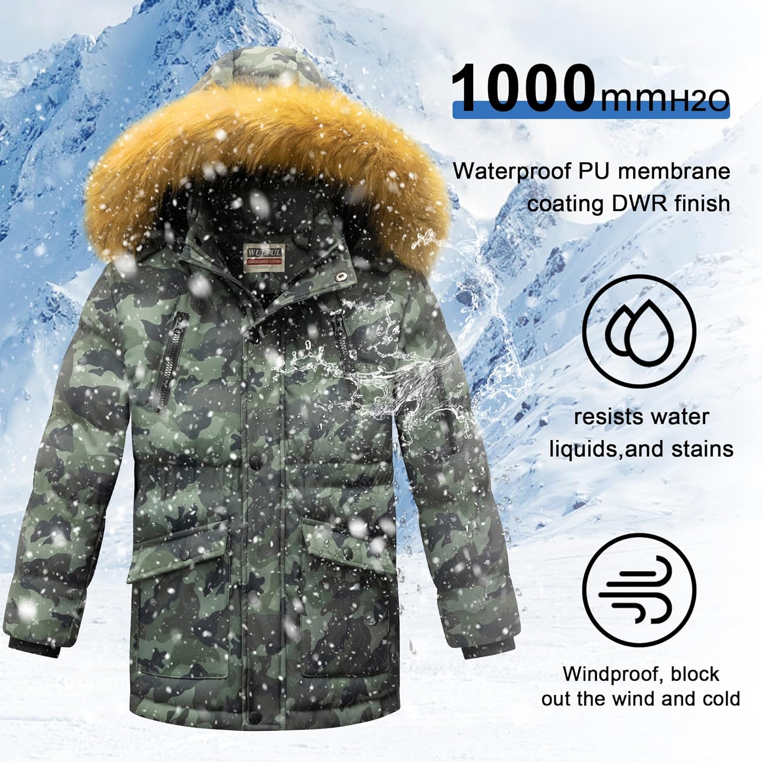WULFUL Boy's Winter Coat Waterproof Fleece Lined Parka Jackets Kids Hooded Puffer Outerwear - Image 4
