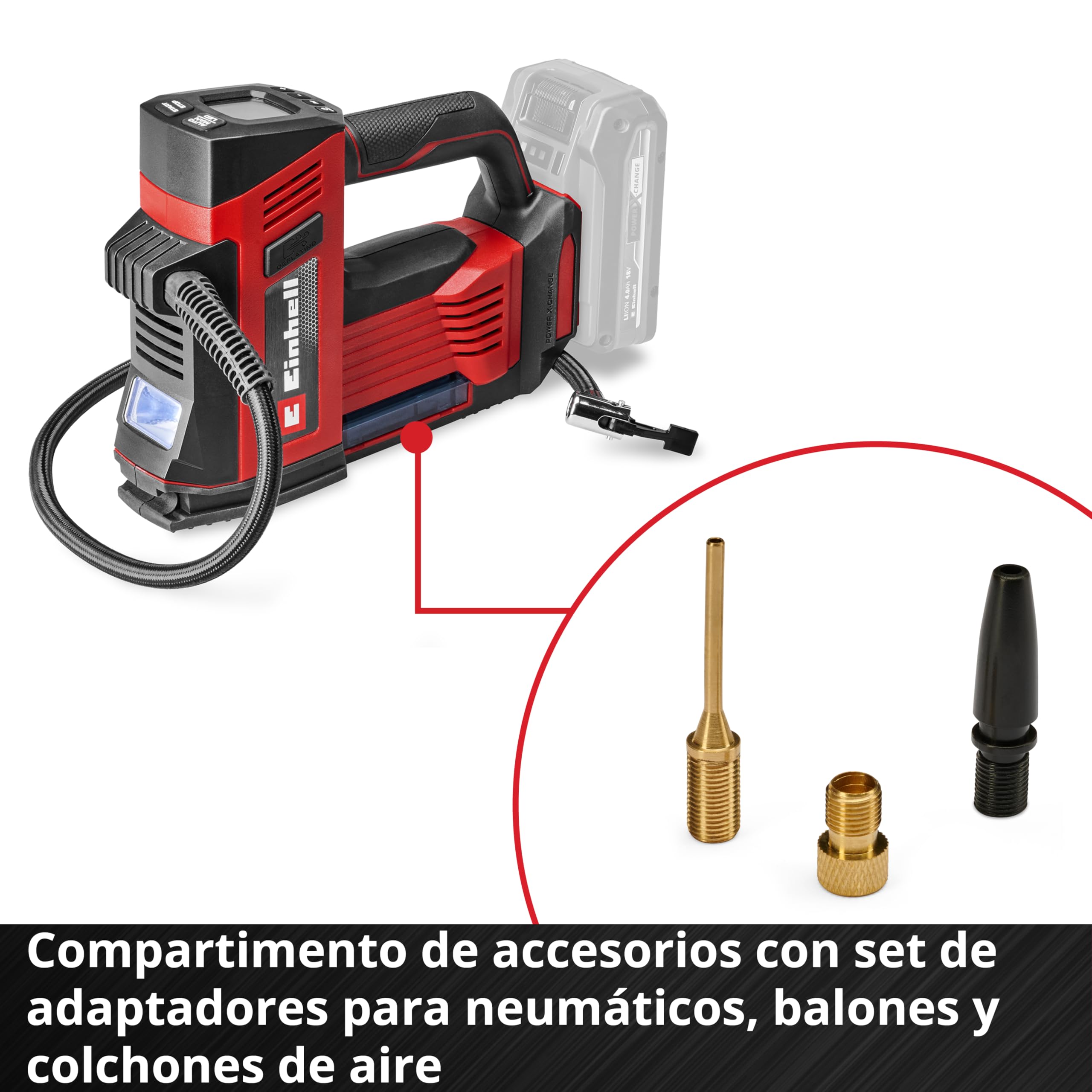 Einhell compresor de coche con batería CE-CC 18/23 D Li-Solo Power X-Change (18 V, máx. 11 bar, manómetro digital con pantalla digital LCD, función de desconexión automática, sin batería)