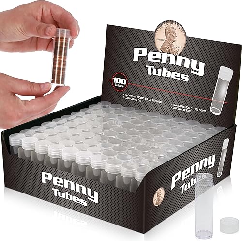 BCW Tubos de monedas para centavos de Estados Unidos  100 unidades  Sostiene "Lincoln" Penny  Soportes de monedas de tubo de plástico duradero