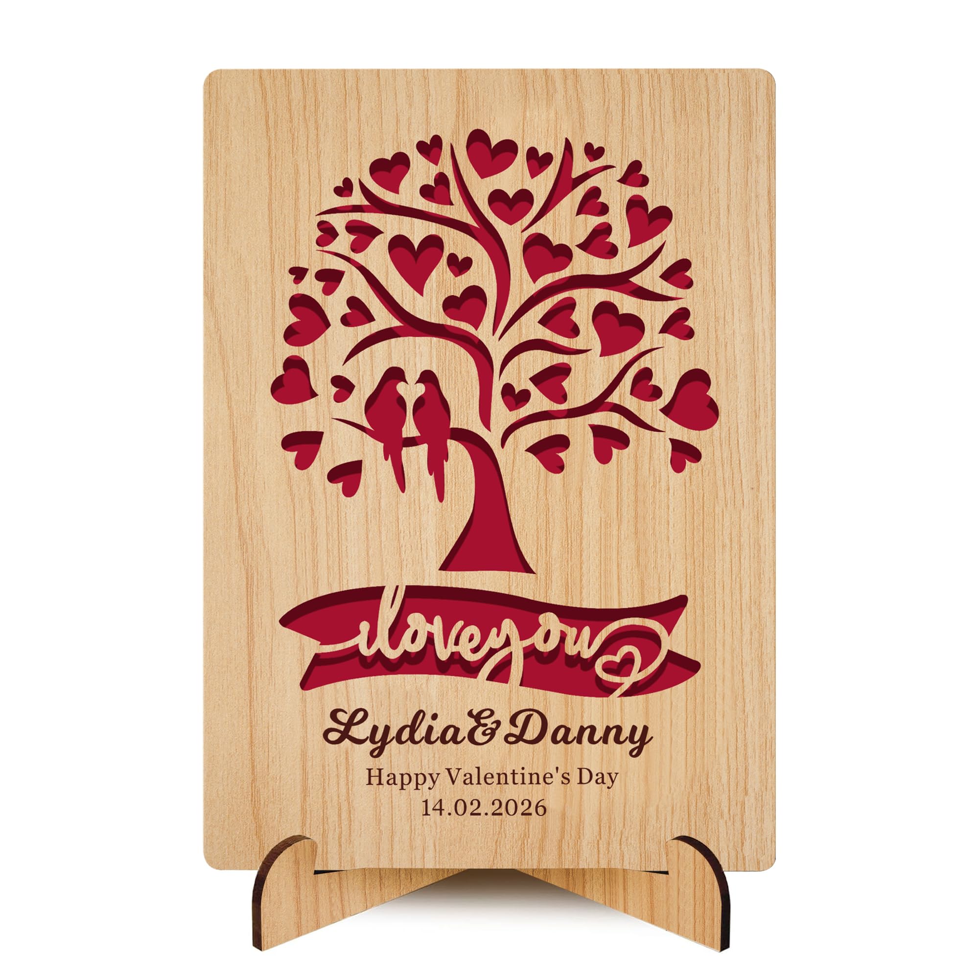 Personalised Wooden Valentines Card Custom Valentines Gifts for Him Her Valentines Day Gifts with Any Name for Women Men Couple Girlfriend Boyfriend Wife Husband (Design 2)