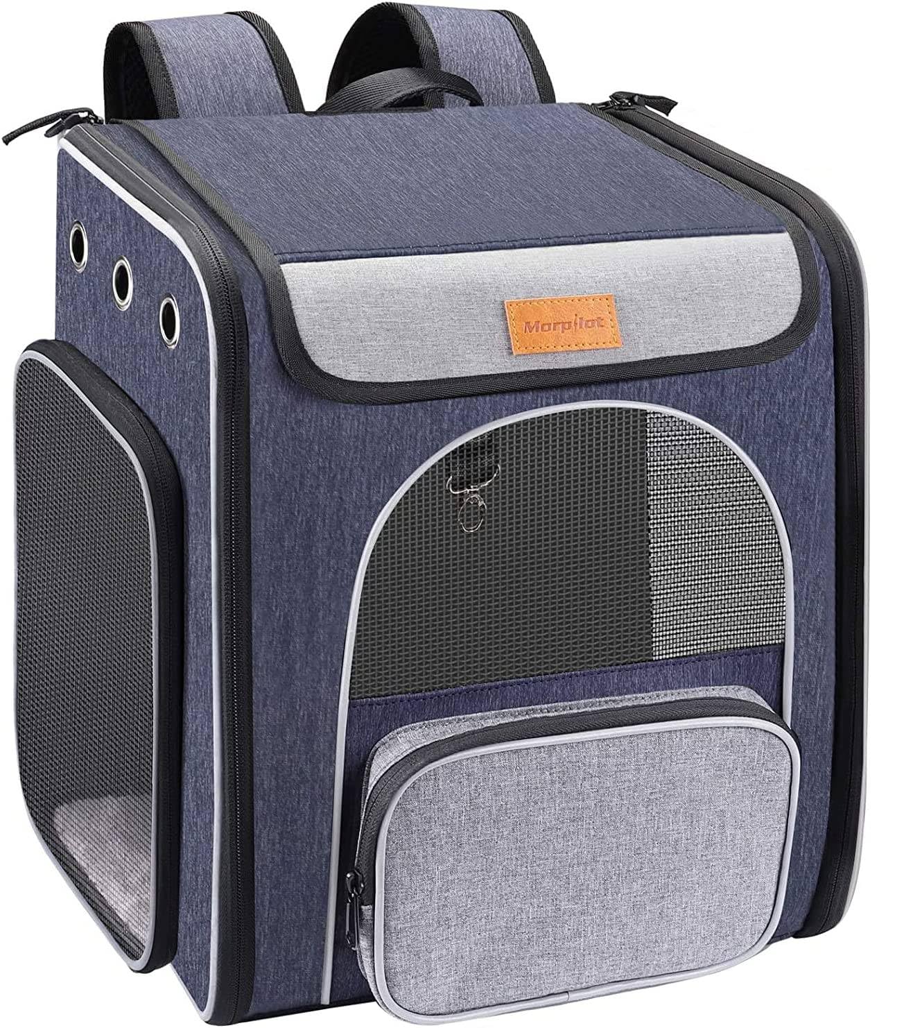 morpilot Kattenrugzak, hondenrugzak tot 5 kg, voor katten en kleine honden, opvouwbare rugzak voor honden met interne veiligheidslijn, huisdiermat en huisdierschaal