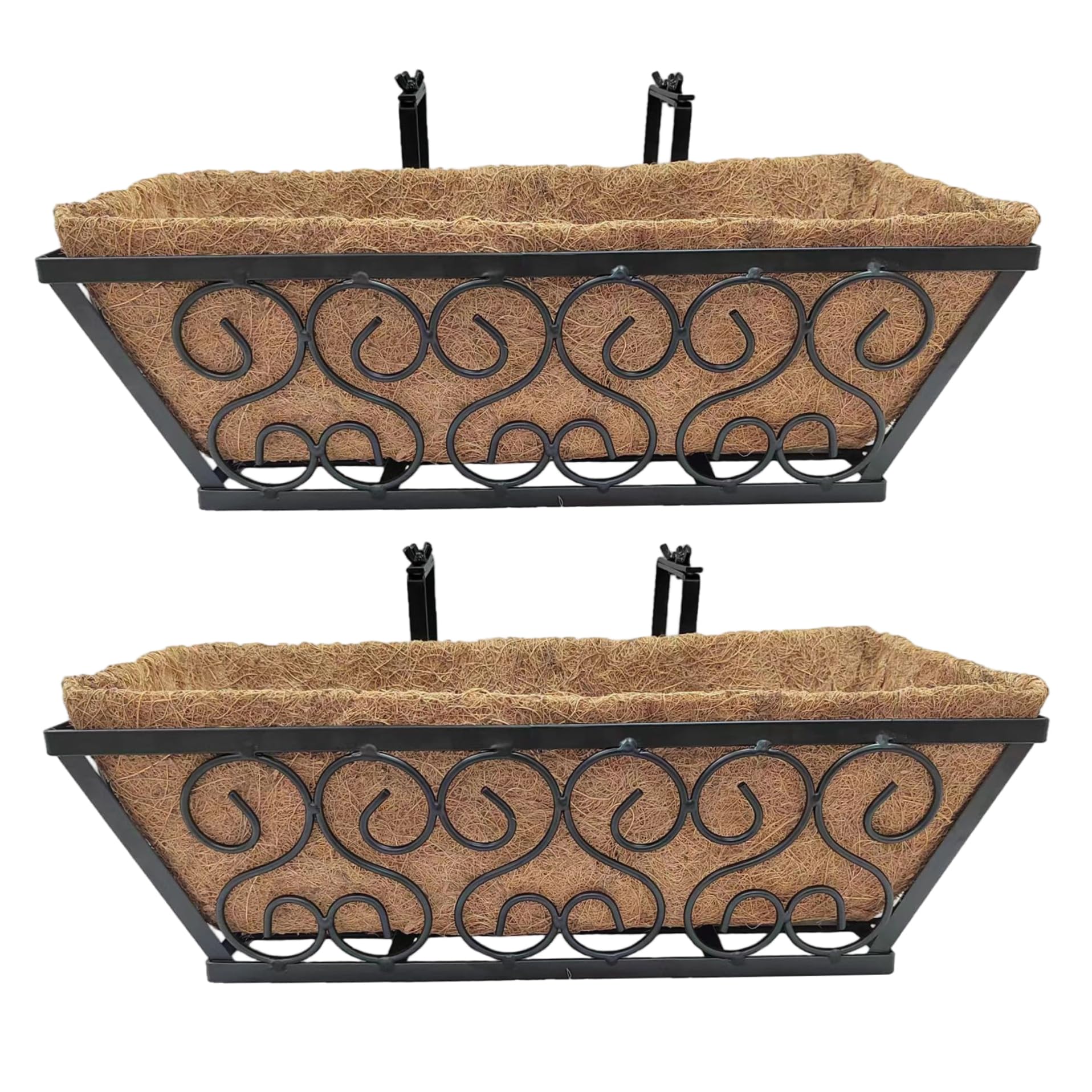 Confezione da 2 fioriere da ringhiera fioriere sospese da 40 cm con staffe regolabili e rivestimento in fibra di cocco per balcone terrazzo e veranda.