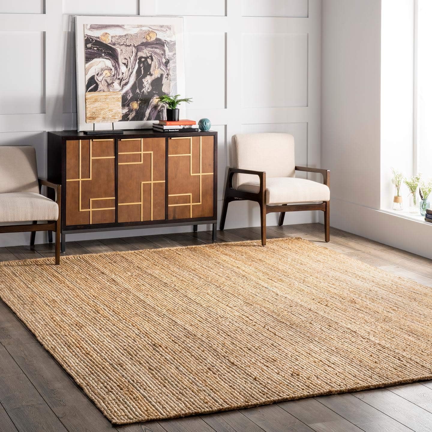 Alfombra india de yute natural trenzada hecha a mano, alfombra de yute, sala de estar, alfombra de yute para sala de estar, tamaño: 180 cm x 270 cm