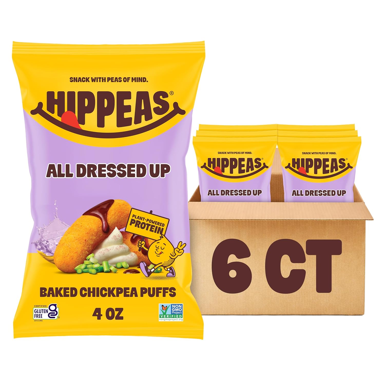 HIPPEAS Chickpea Puffs, Bohemian Barbecue, Gluten Free Snacks, Dairy Free, Vegan, 4oz, Pack of 6, 3g Protein, 2g Fiber, Crunchy, Nutritious, Baked Plant Protein Snack, Non-GMO, Kosher