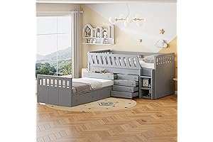 Charming Wooden Bunkhouse Twin Size Bed for Two Kids with Storage