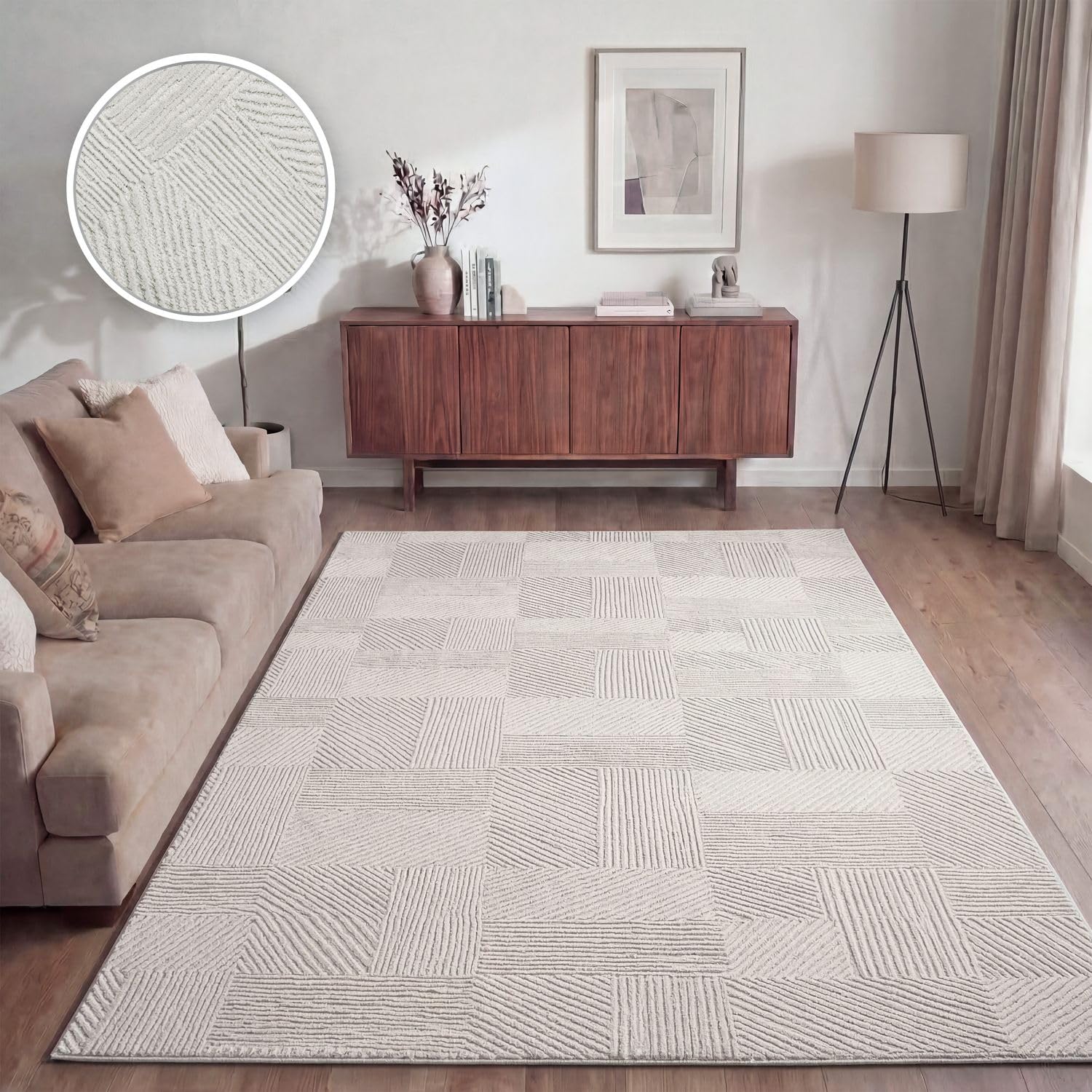 TT Home Wohnzimmer Teppich Esszimmer Kurzflor Boho Design Skandinavisch Abstrakt Unifarben Hoch-Tief-Effekt Moderner Style, Größe:80x150 cm