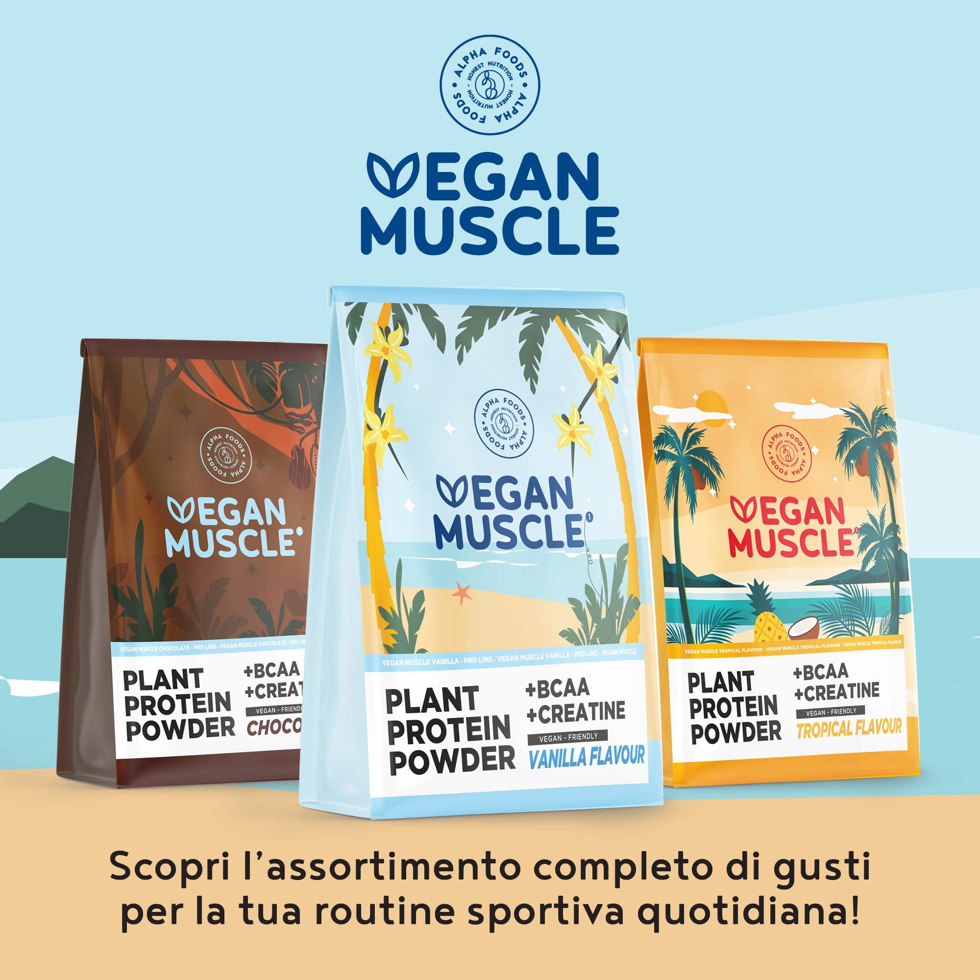 Proteine in Polvere | Vegan Protein Arricchite con BCAA e creatina monoidrata | Vaniglia | 600g | Aminoacidi Essenziali Pre workout, Mass Gainer | Vegan Muscle Protein | Alpha Foods