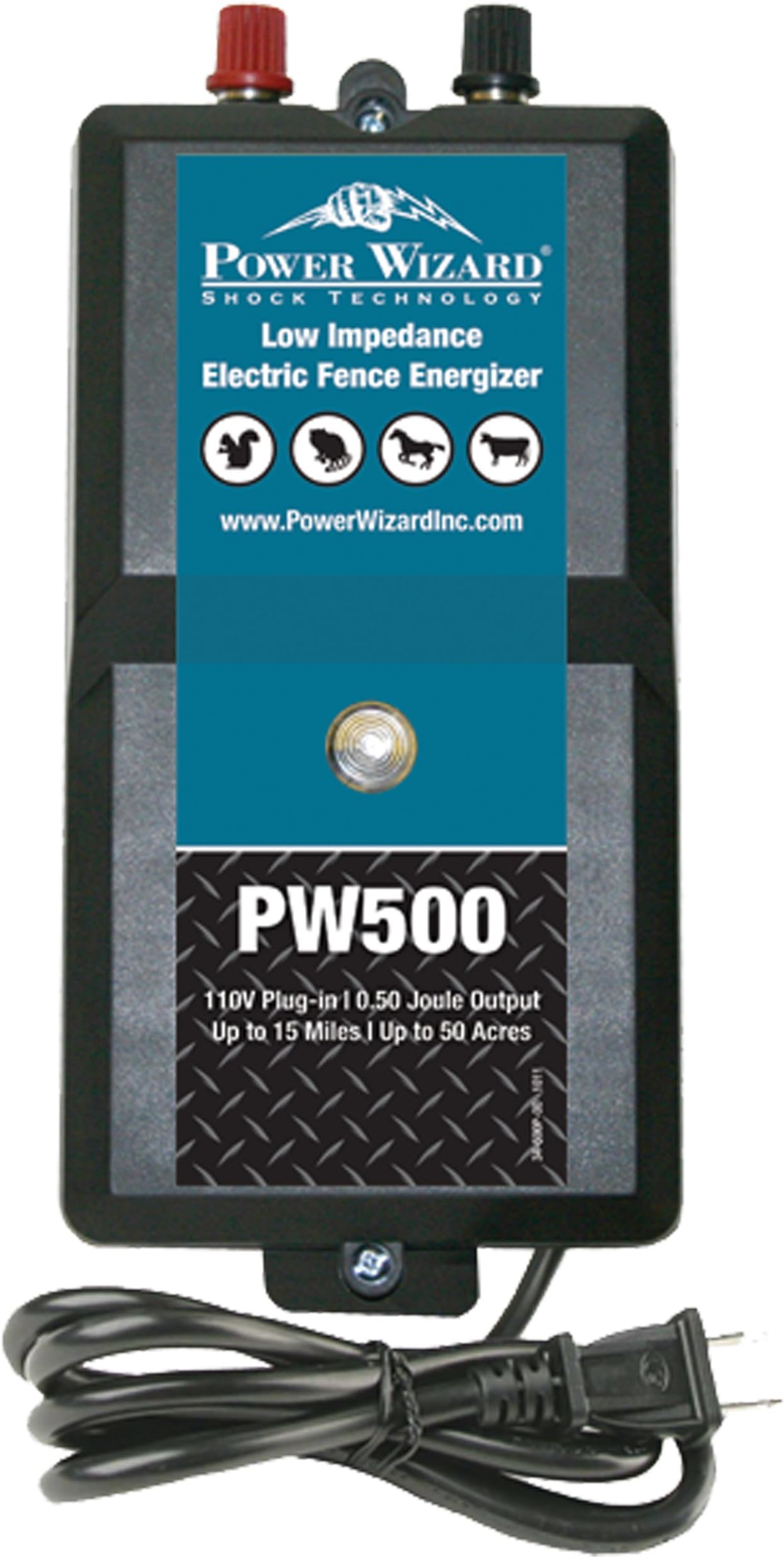 Power Wizard PW500 Low Impedance Plug-in 15 Mile Electric Fence Energizer